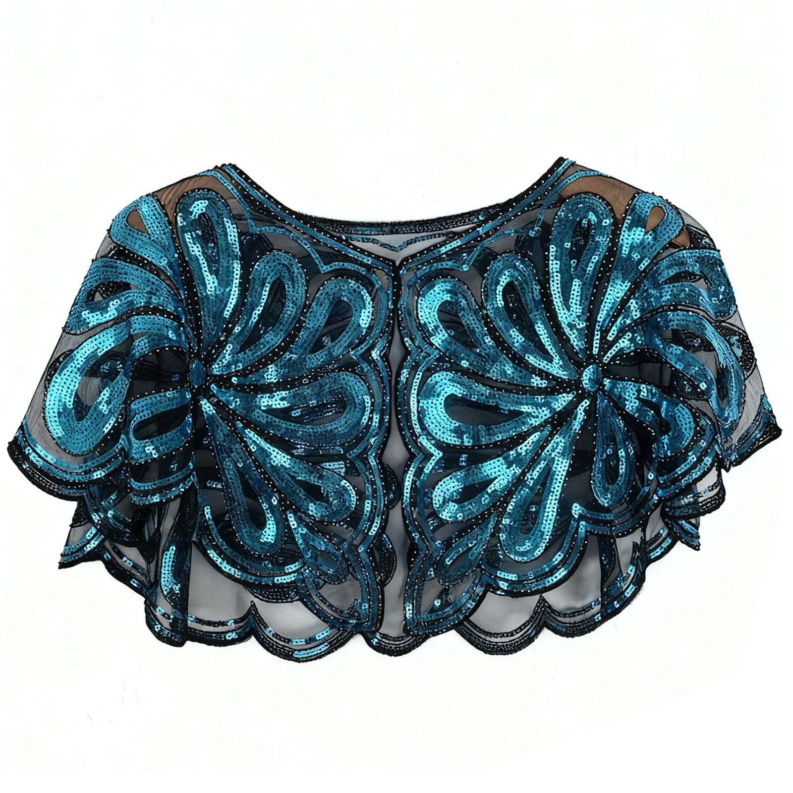 MICFENY Embroidered Capelet Embellished With Sequins And Beads Breathable Mesh Scarf For Women Formal Event Outdoor Occasion