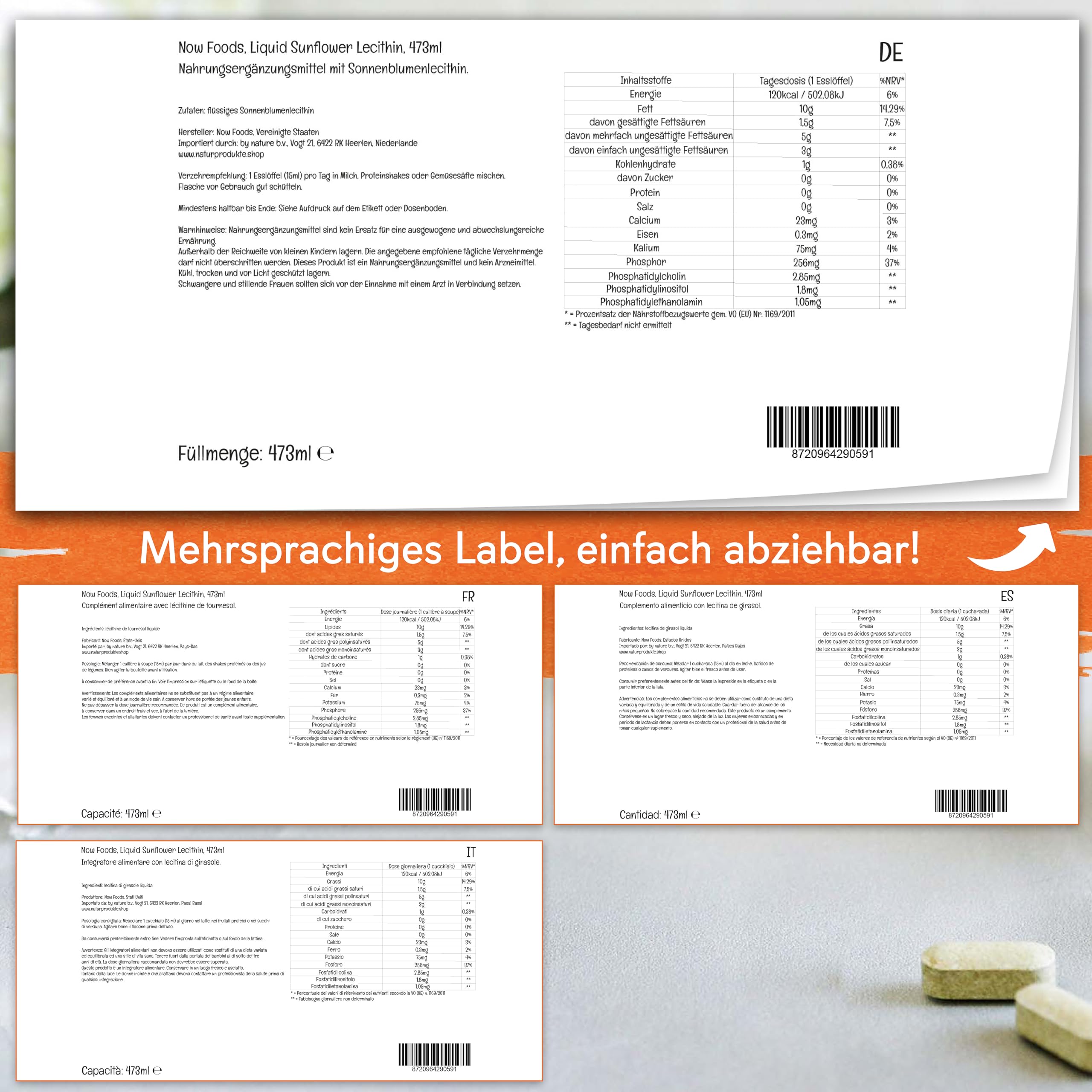 Now Foods, Liquid Sunflower Lecithin (flüssiges Sonnenblumenlecithin), vegan, 473ml, Laborgeprüft, Sojafrei, Glutenfrei, Ohne Gentechnik