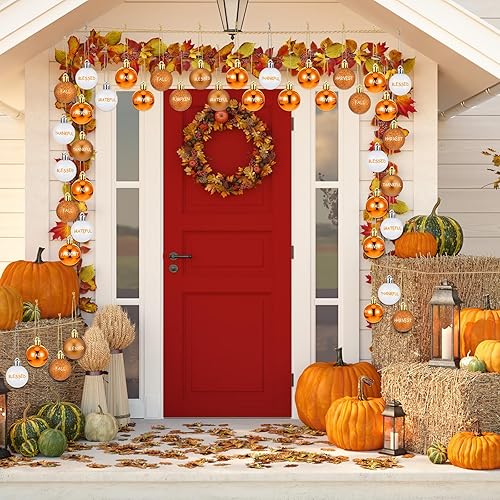 Miniatura 5 de Jenaai 24 adornos de bola de Acción de Gracias para árbol de otoño, bola colgante de plástico naranja y blanco, adornos colgantes de Acción de