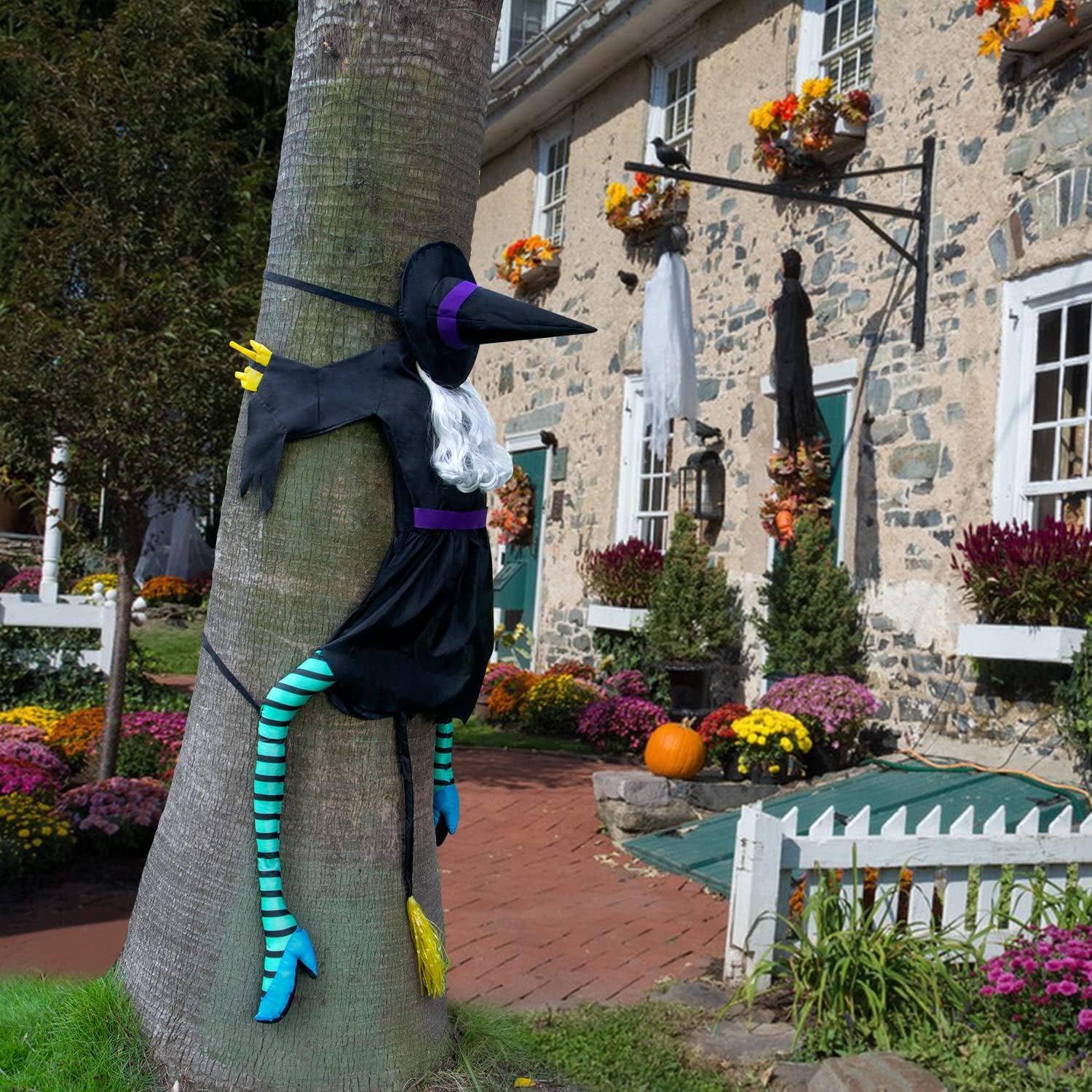 Y- STOP Crashing Witch, Halloween Decorations Outdoor Witch with Adjustable Band, Door Porch Tree Halloween Decor Props(Big)