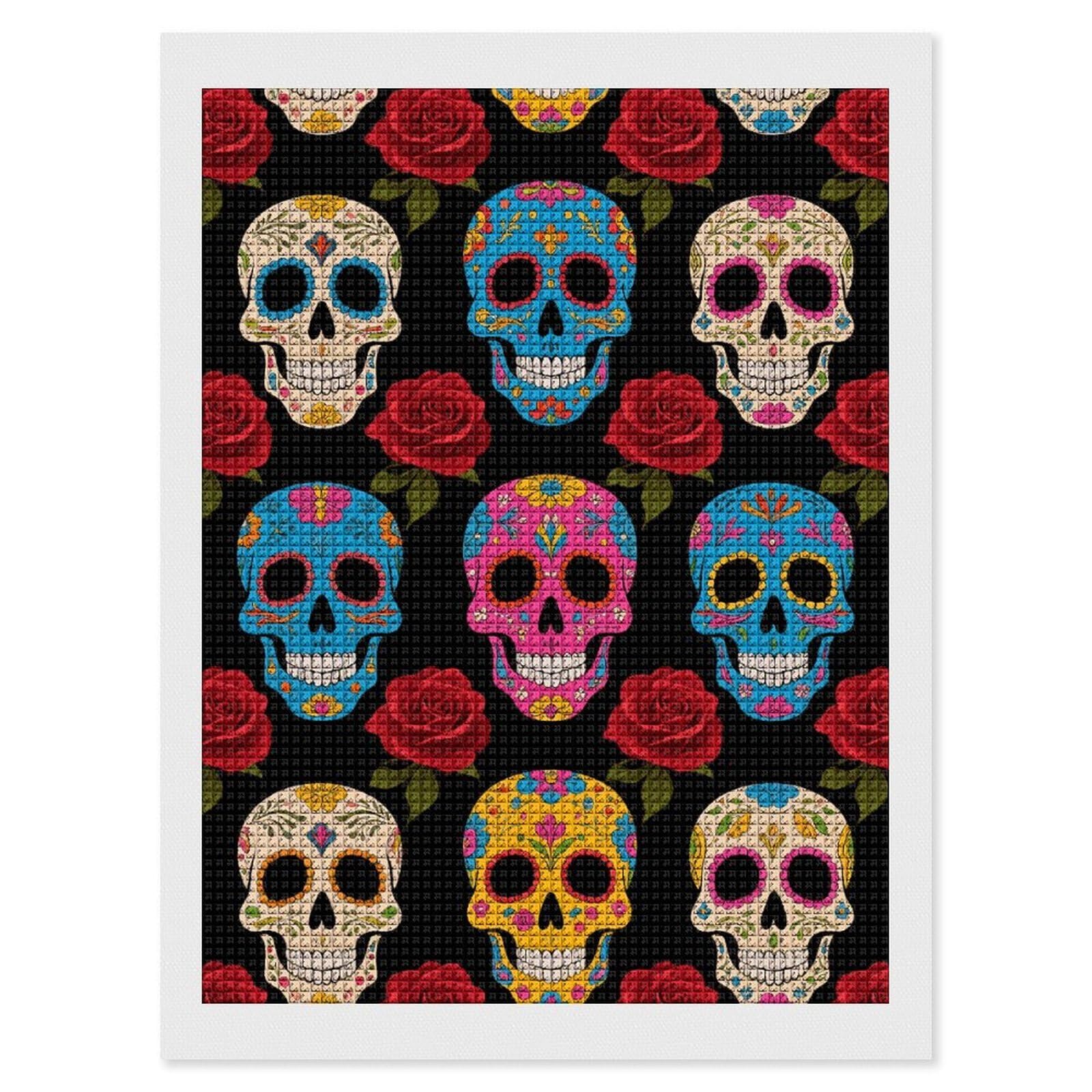 FodPand Sugar Skulls 5D Diamond Painting Kits for Adults Beginners Full Drill Square Diamond Dots Pictures Gem Art Supplies for Home Wall Room Decoration DIY Craft Set Gift 12x16