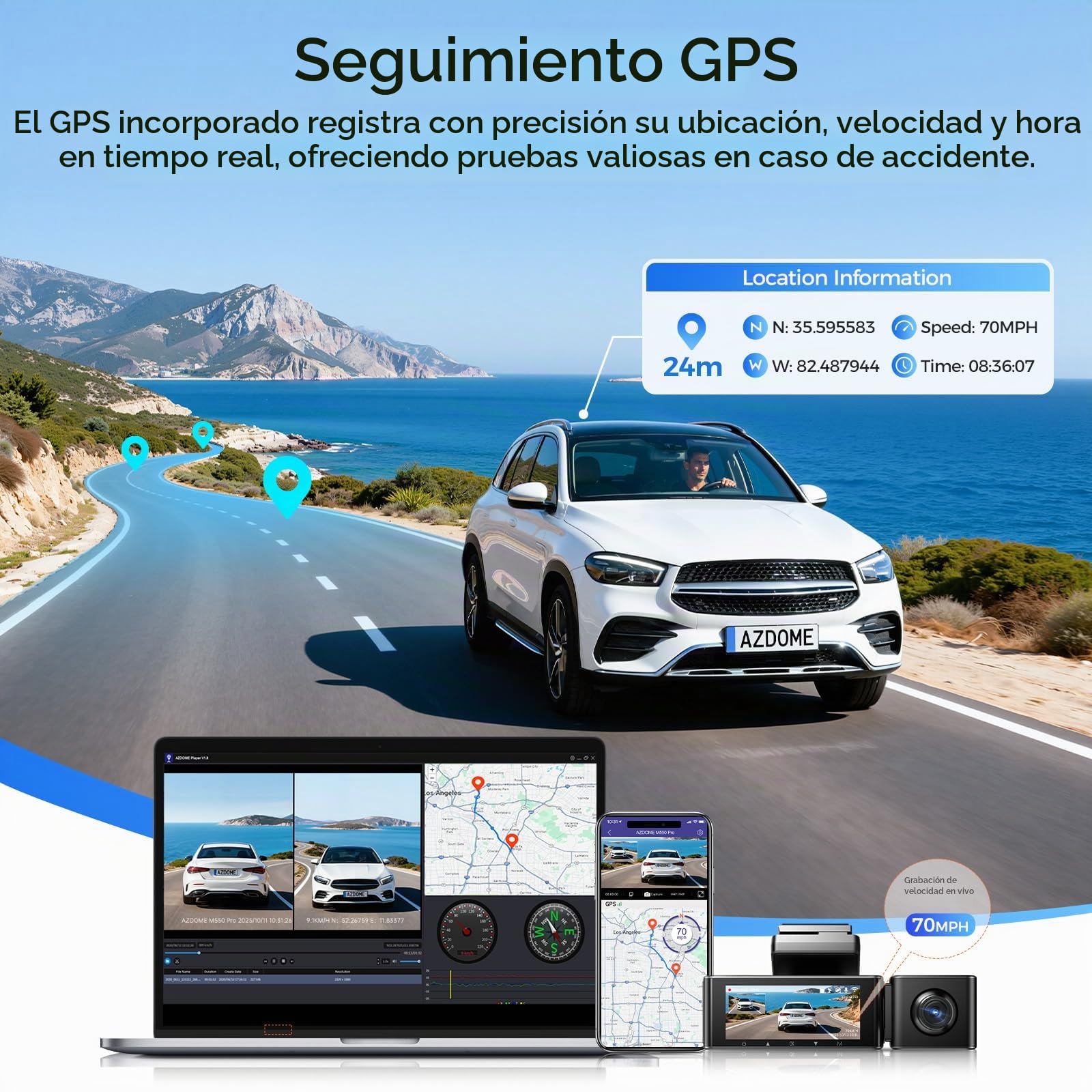 AZDOME Dashcam 4K+2.5K Delantera y Trasera con,Pantalla IPS de 3,18 Pulgadas dash cam coche, Tarjeta de 64 GB, WiFi de 5,8 GHz, GPS, WDR Gran Angular de 170°, Admite hasta 256 GB (M550 Pro)