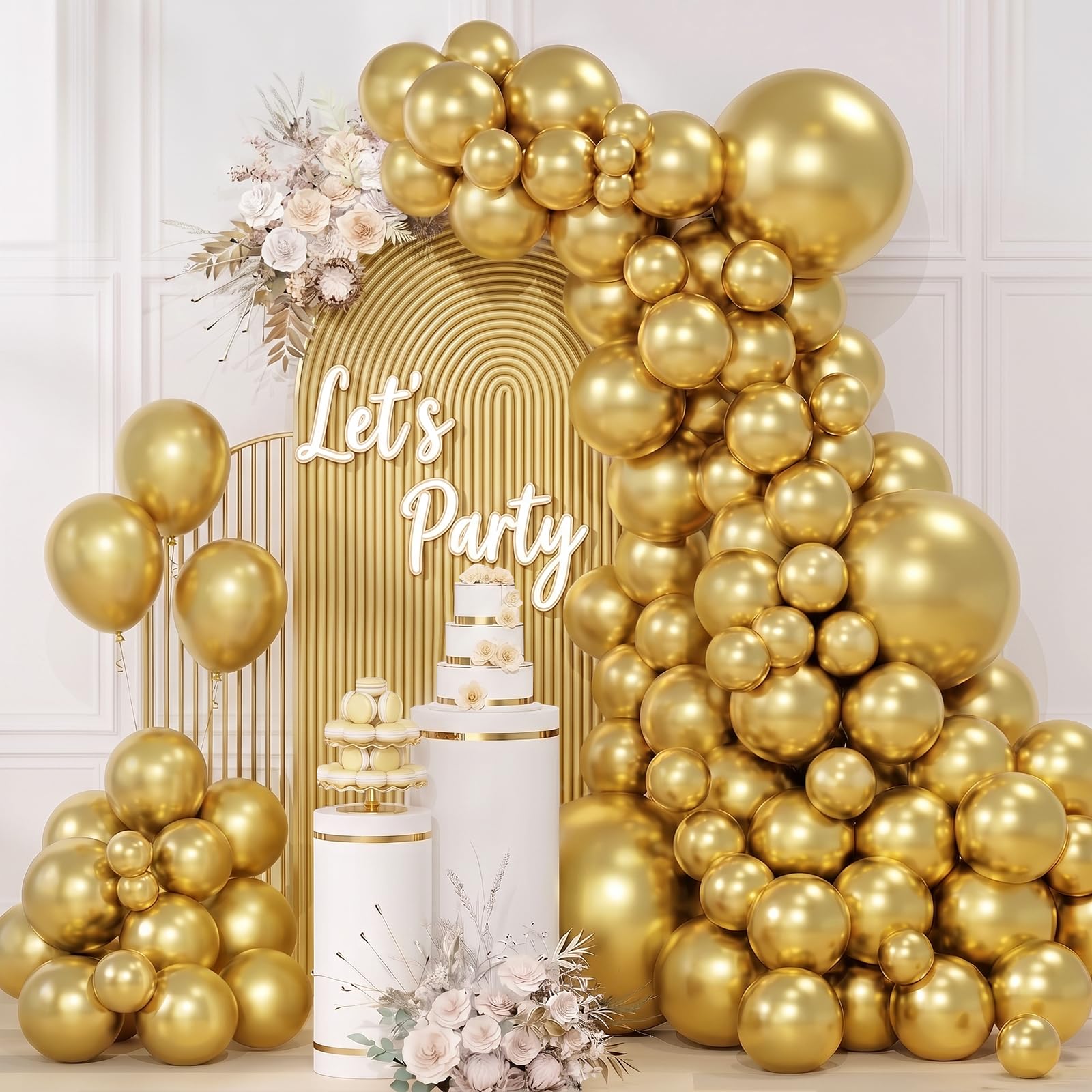 QIFU Gold Balloon Arch Kit - 100 Pcs Metallic Gold Balloons for Birthday