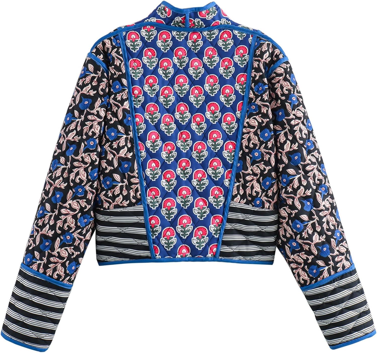 Yimoon Women's Quilted Jacket Lightweight Floral Print Cropped Puffer Coat Short Padded Open Front Winter Outwear - Image 4