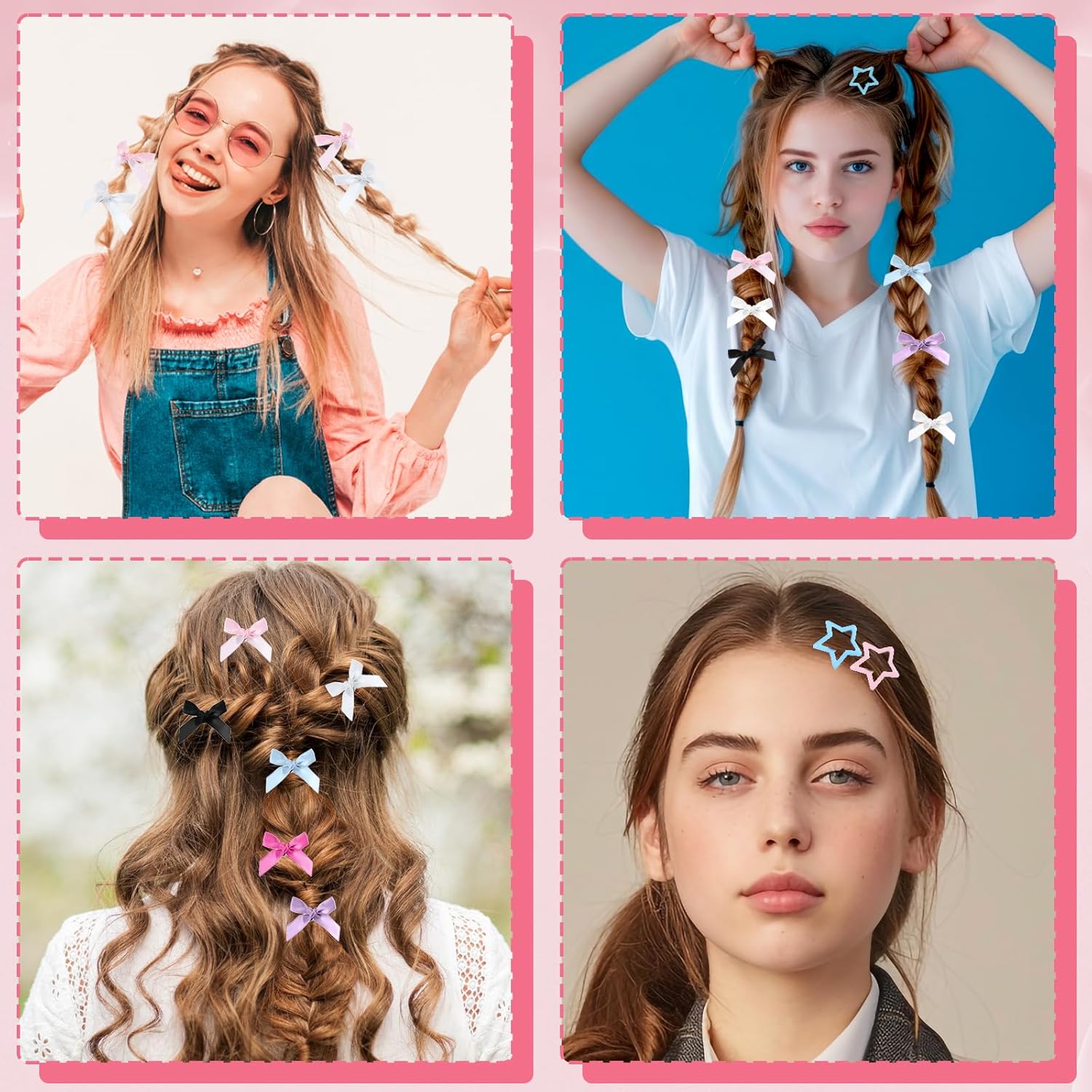 48PCS Bow Hair Clips Snap Stars Hair Accessories Hairs Bow Metal Star Cute Satin Mini Hairs Bows Clips Non-Slip Y2K Star Barrettes Bowknot for Women Ballet Style Christmas Gift - Image 7