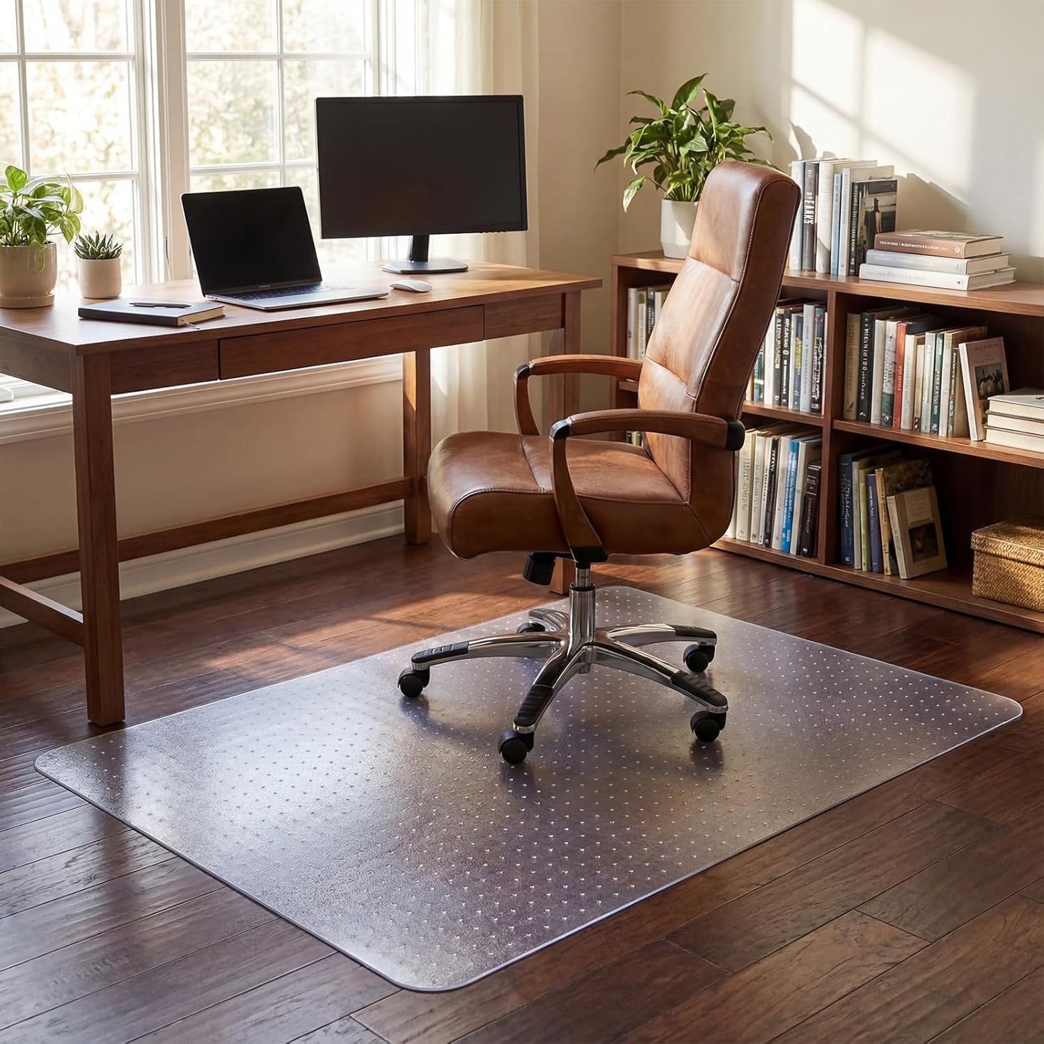 Leinuosen Office Chair Mat for Carpet 46" x 60" Plastic Desk Chair Mat Non Slip Heavy Duty Large Clear Floor Protector with Grips for Office Home Low, Flat, No Pile, High Pile Carpeted Floors