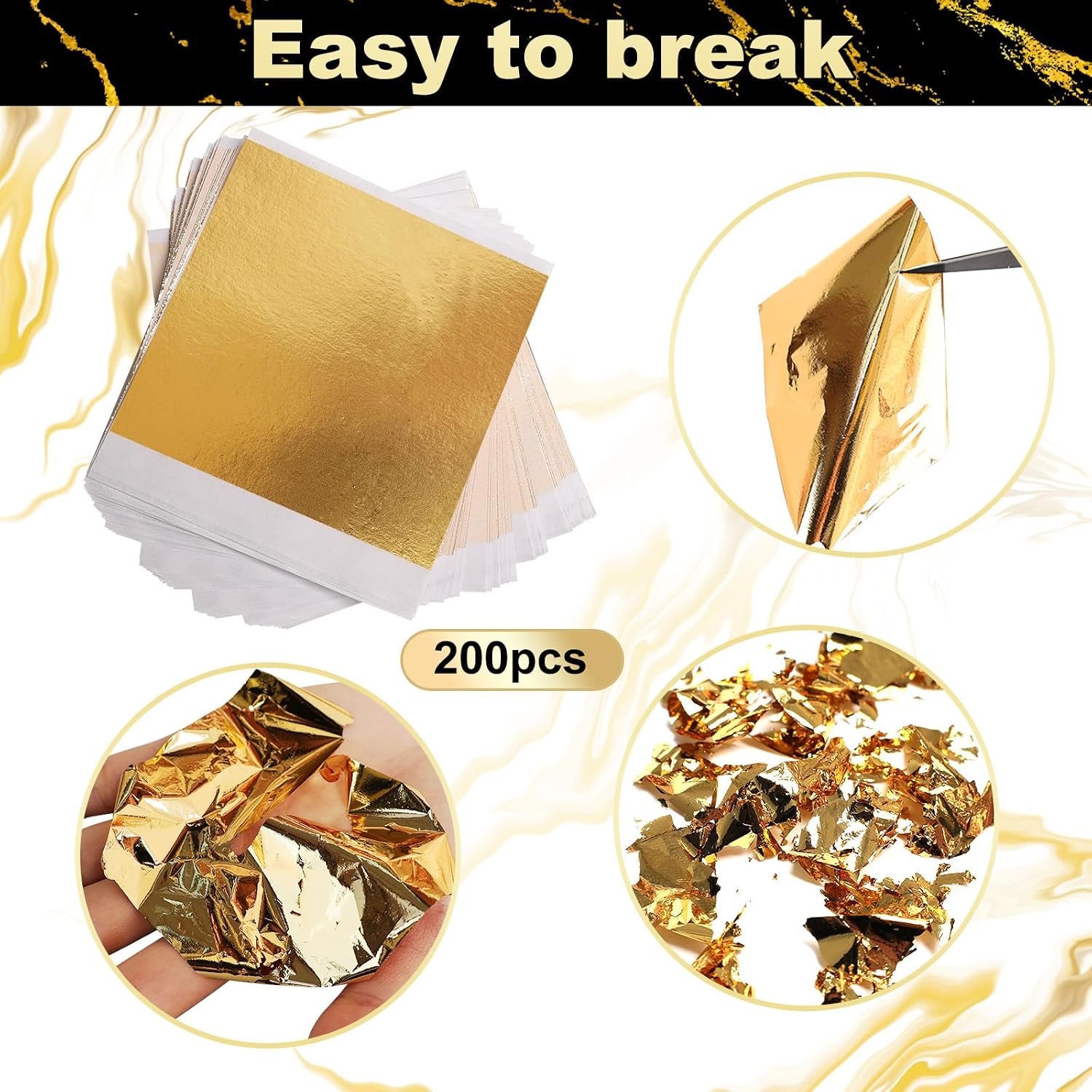 Gold Leaf Gilding Adhesive Kit, Gold Leaf Sheets 100 pcs, 3.53oz Water Based Glue and Varnish, 6 Brushes, for Furniture, Craft, Painting and Arts, All-in-One Gold Foil Set