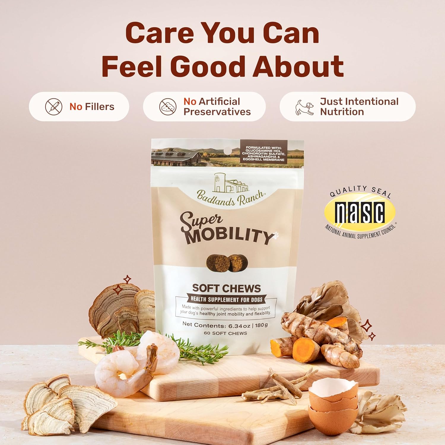 Badlands Ranch Super Mobility Soft Chews for Dogs – Superfood Blend with Glucosamine, Chondroitin & Eggshell Membrane – 60 Soft Chews