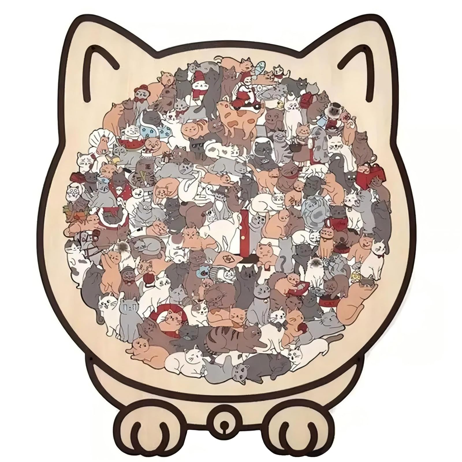 FeiatPogra Wooden Cat Shaped Jigsaw Puzzle, Cat Wooden Jigsaw Puzzle with Irregular Pieces, Decorative Wooden Puzzle for Adults and Cat Lovers