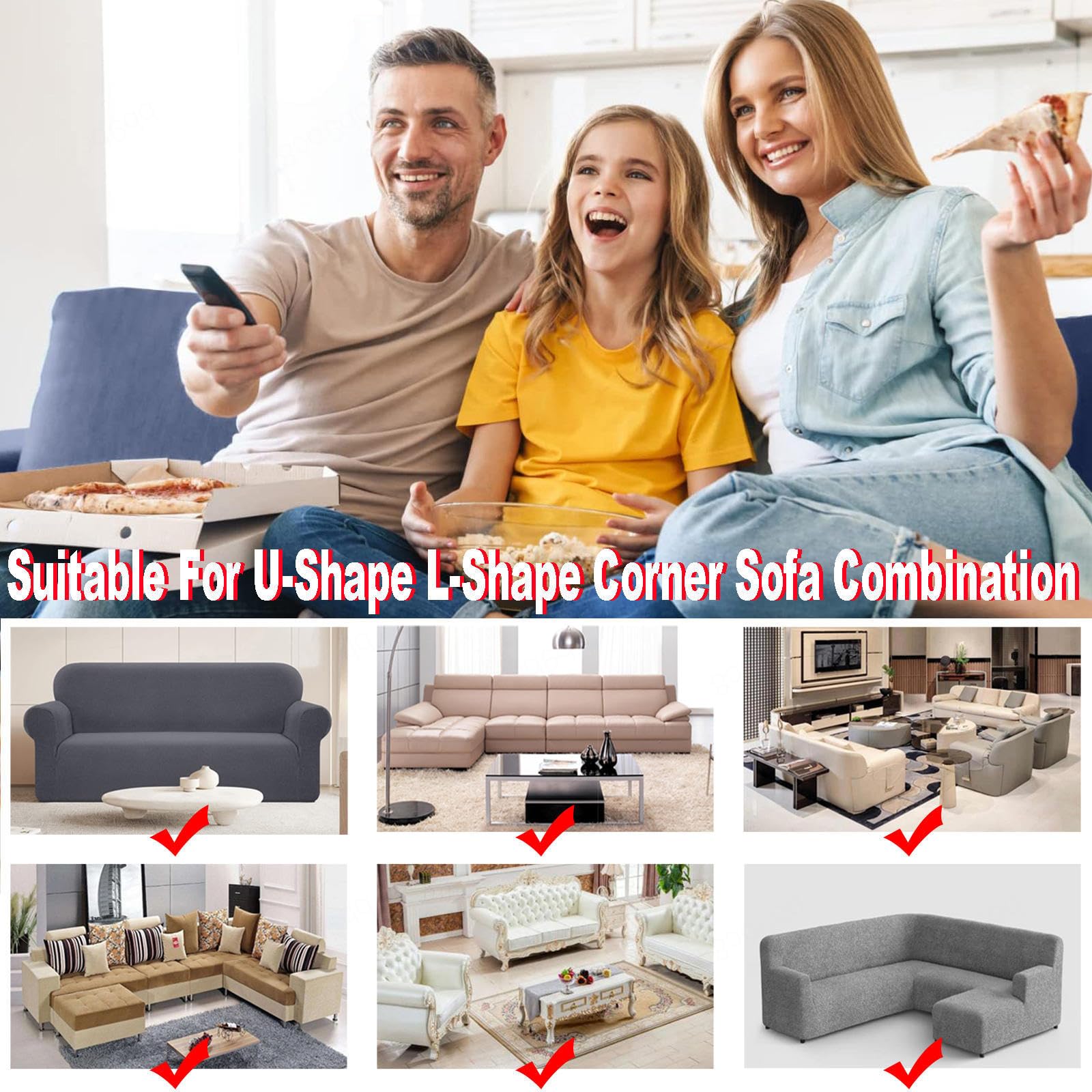 Sofabezug Stretch 1 2 3 4 Sitzer L/U Form Ecksofa Universal Couch üBerzug Einfacher Sofa Cover Aus Milchseide Kratzfeste SchutzhüLle FüR Katzen Hunde FüR Kinder,Gray1-2Seater+3Seater