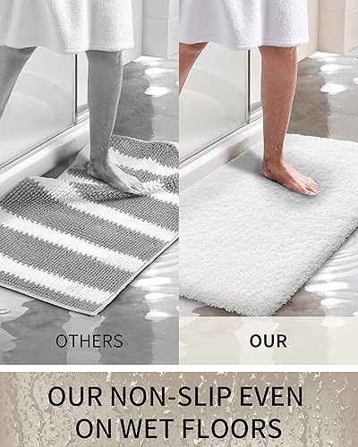 Miniatura 11 de Alfombra de baño blanca de 24 x 36 pulgadas, lavable a máquina, para suelo de baño, gruesa, esponjosa, absorbente, alfombra de baño para bañera,