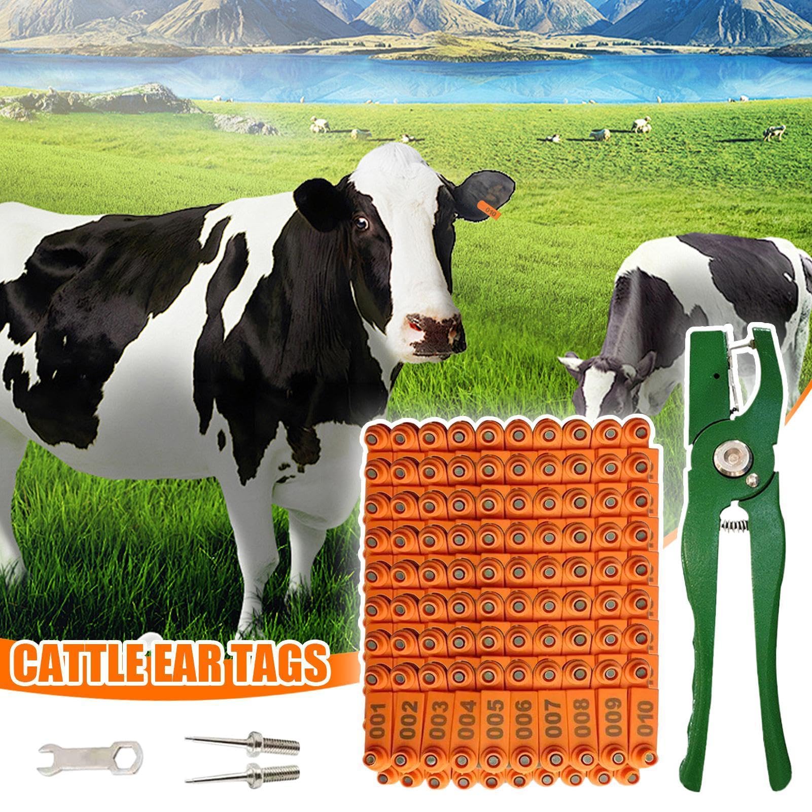 Set di etichette per bestiame – Pesante marcatura animale agricolo, cento pezzi riutilizzabili applicatore, identificazione animali fattoria | Resistente facilmente leggibile Etichette Organizzano