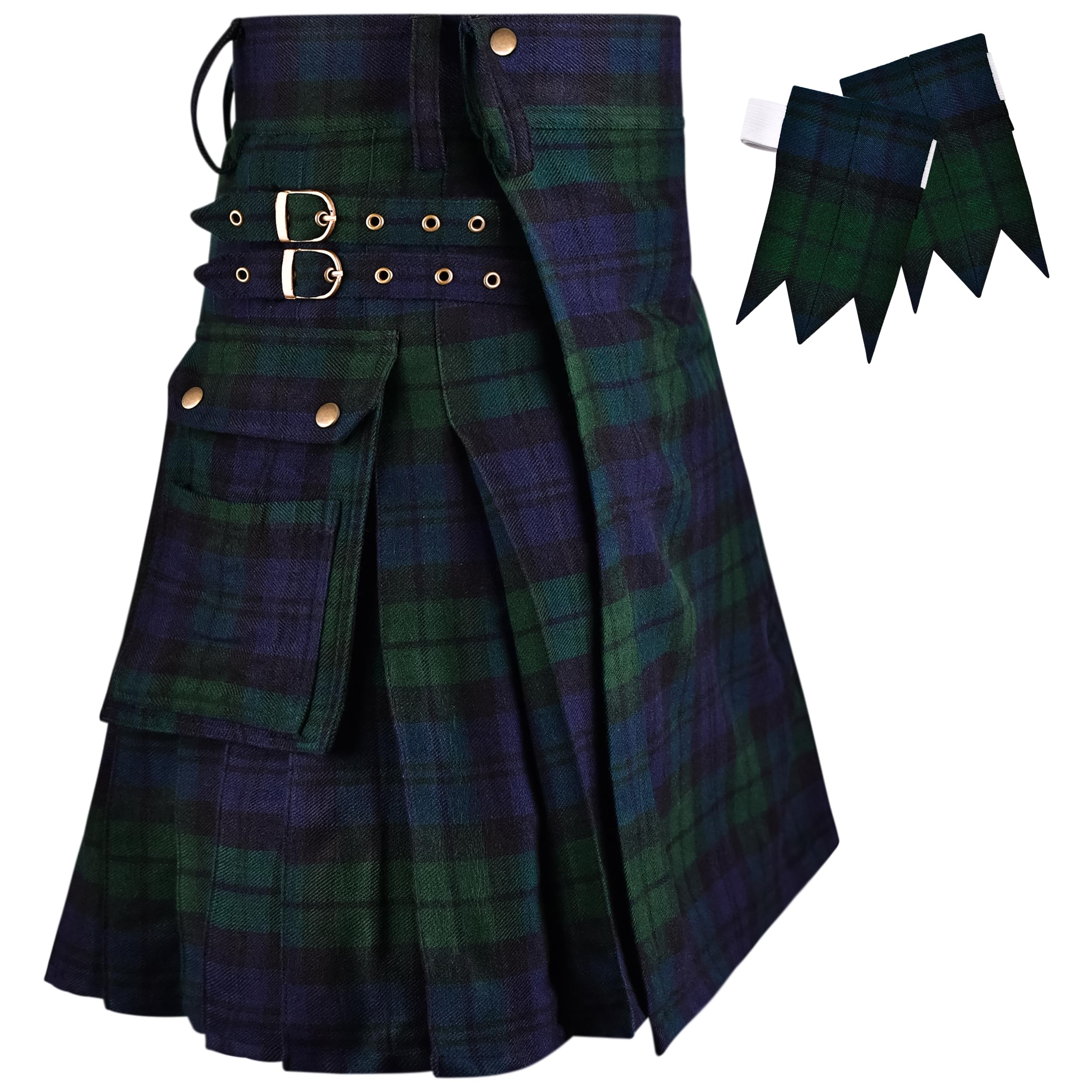 Tartan Utility Kilt for Men I 16oz Scottish Tartan Kilts 5 Yards Premium Acrylic Wool Kilts Traditional Mens Kilt