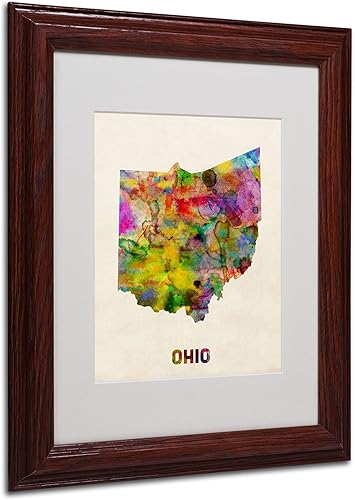 Trademark Fine Art Ohio Map - Arte enmarcado enmarcada enmarcada por Michael Tompsett en marco de madera, 11 x 14 pulgadas