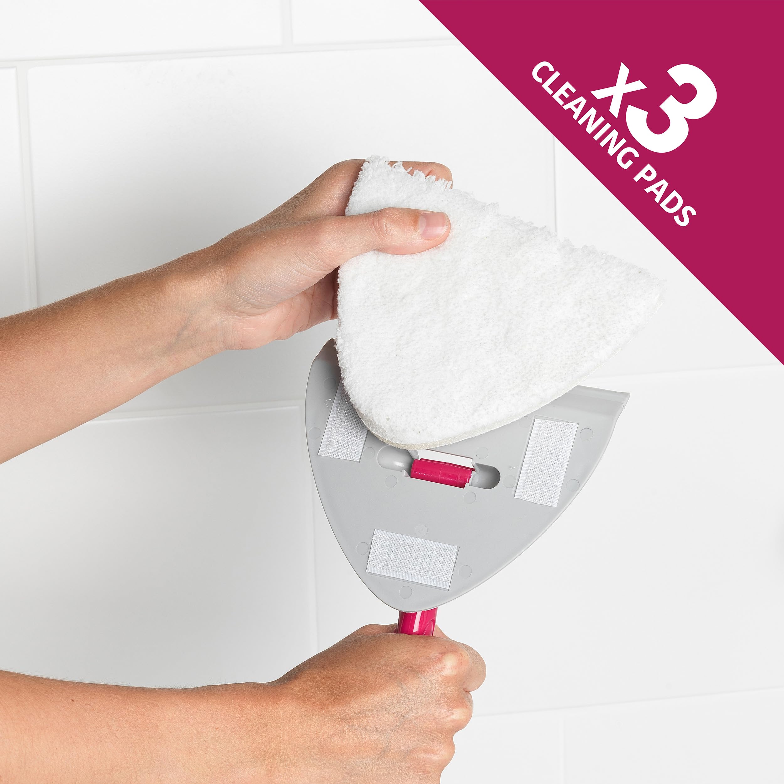 Kleeneze KL076533EU7 Extendable Handle Multipurpose Bathroom Cleaner Mop, Pointed Head, Perfect for Showers, Mirrors and Tiles, Grey/Pink