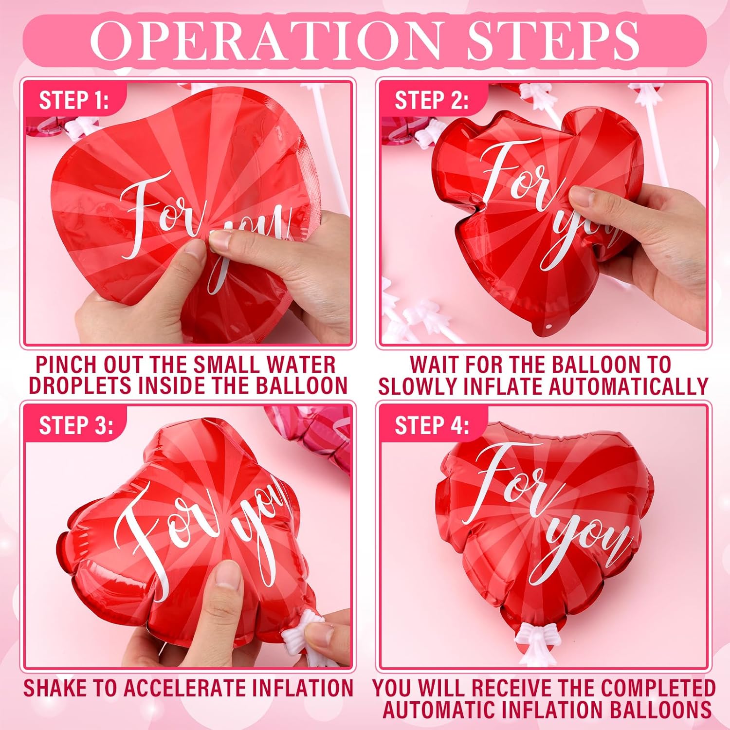 Halloscume 50 Pcs Valentines Day Heart Shaped Balloons - Multicolor Self Inflating for Anniversary, Wedding, Birthday, Proposal Party - Special Night Romantic Decorations