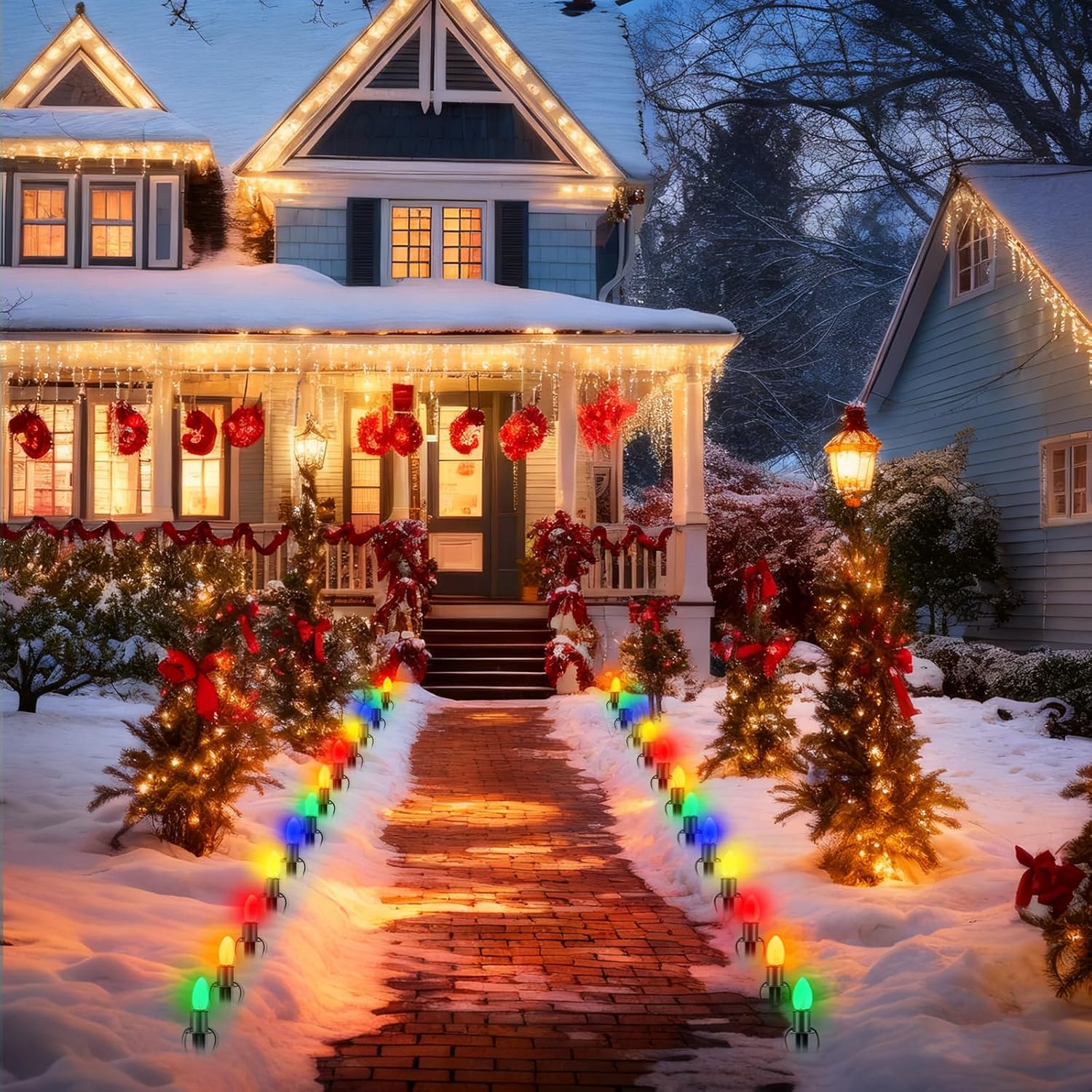 50 Pcs Christmas Light Stakes 6 Inch Plastic Light Stakes for C7 C9 String Lights Outdoor Universal Yard Lawn for Holiday Outdoor Garden Patio Path Walkway Decorations (Black)