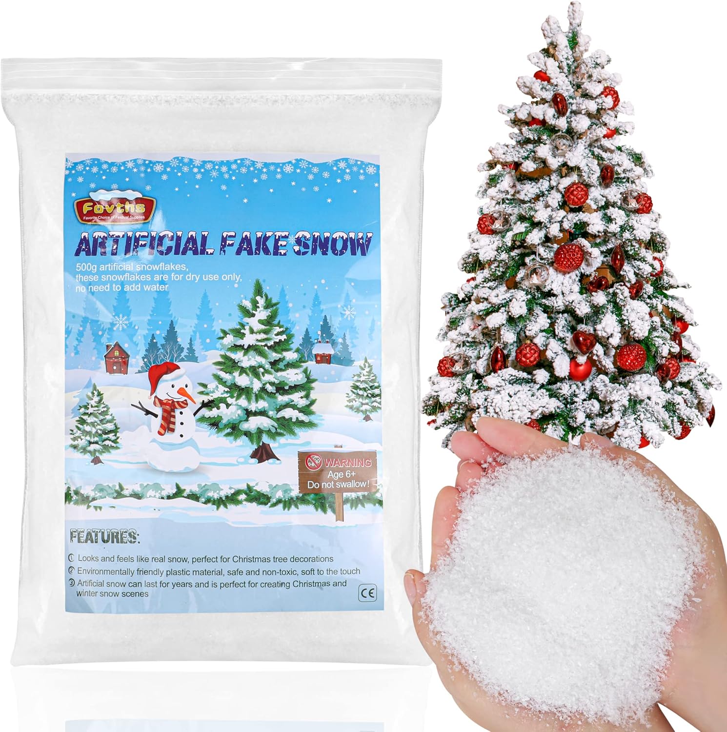 Fovths 18 Ounces Winter Artificial Snow Christmas Fake Snow Decoration Sparkling