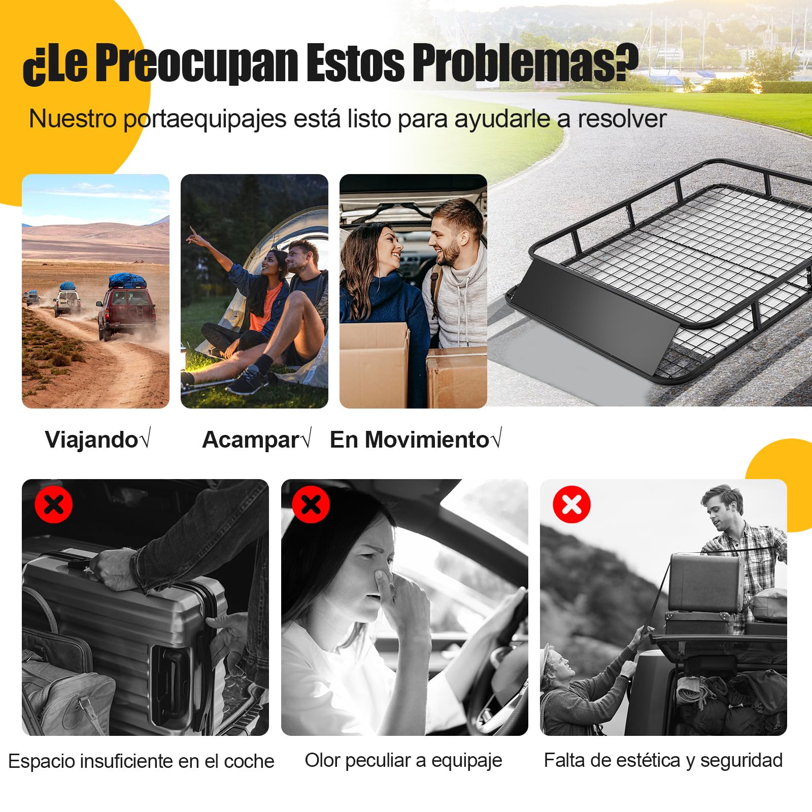 GYMAX Barras de Techo con Cortavientos, Portaequipajes de Metal, Resistentes a la Intemperie hasta 75 kg, Cesta de Equipaje para SUV y Camiones, 122,5 x 102 x 15 cm