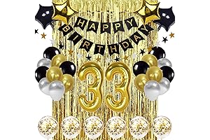 33th Birthday Decorations Black and Gold, Happy Birthday Banner, Number 33 Birthday...