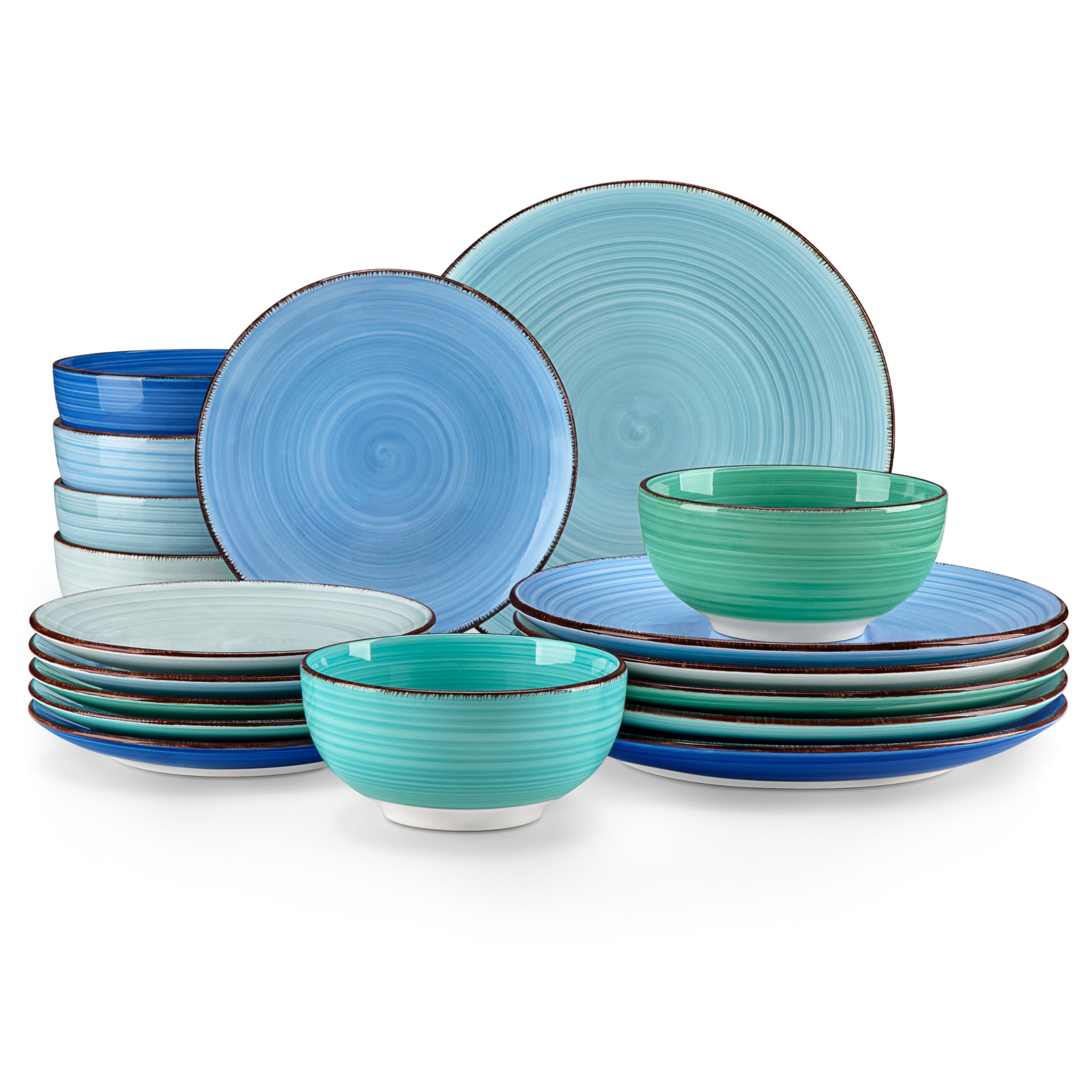 vancasso Bonita Plates and Bowls Set 18 Pieces Blue Stoneware Service for 6