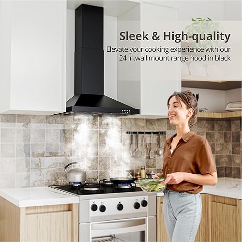 Miniatura 2 de FIREGAS Campana extractora de 24 pulgadas, tipo de montaje en pared con conductossin conductos, convertible de acero inoxidable de 450 CFM, campana