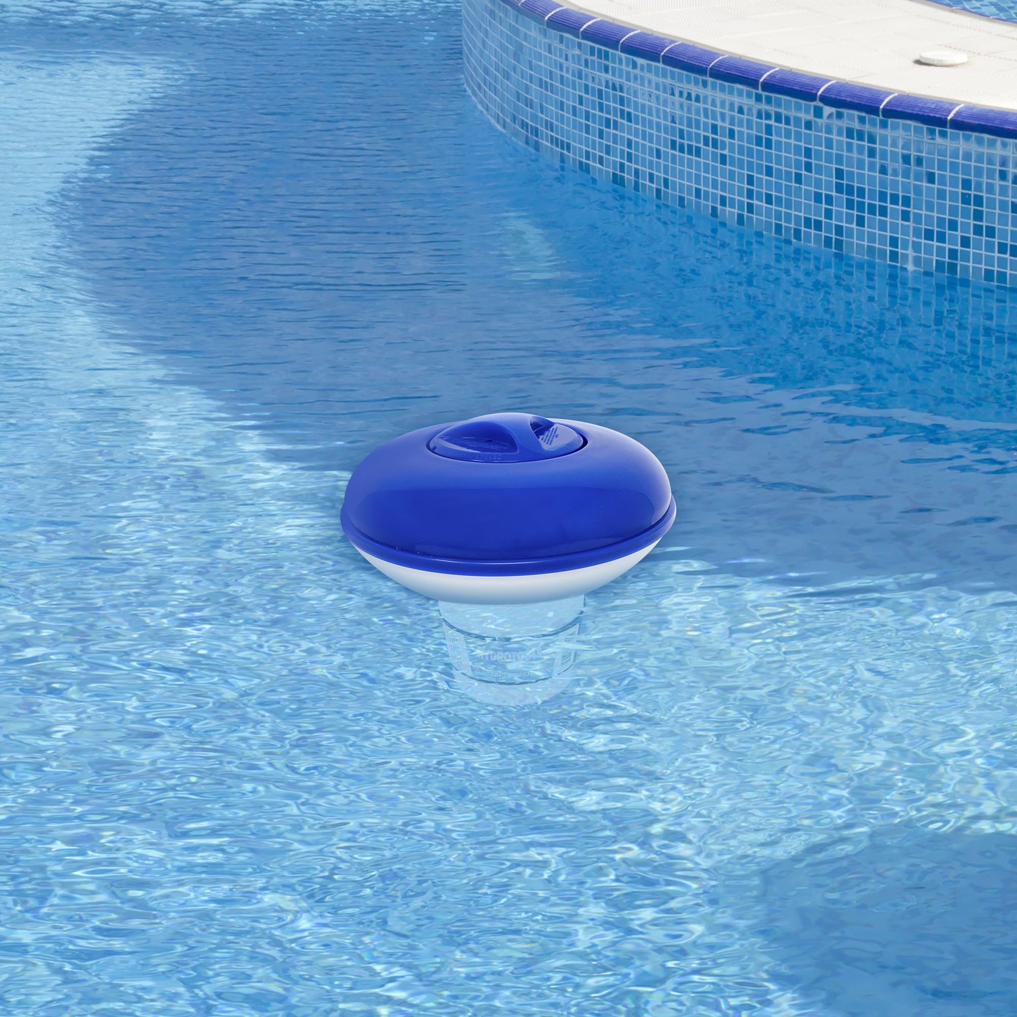 HydroTools - Dispensador de productos químicos flotantes ajustables para piscina, blanco y azul