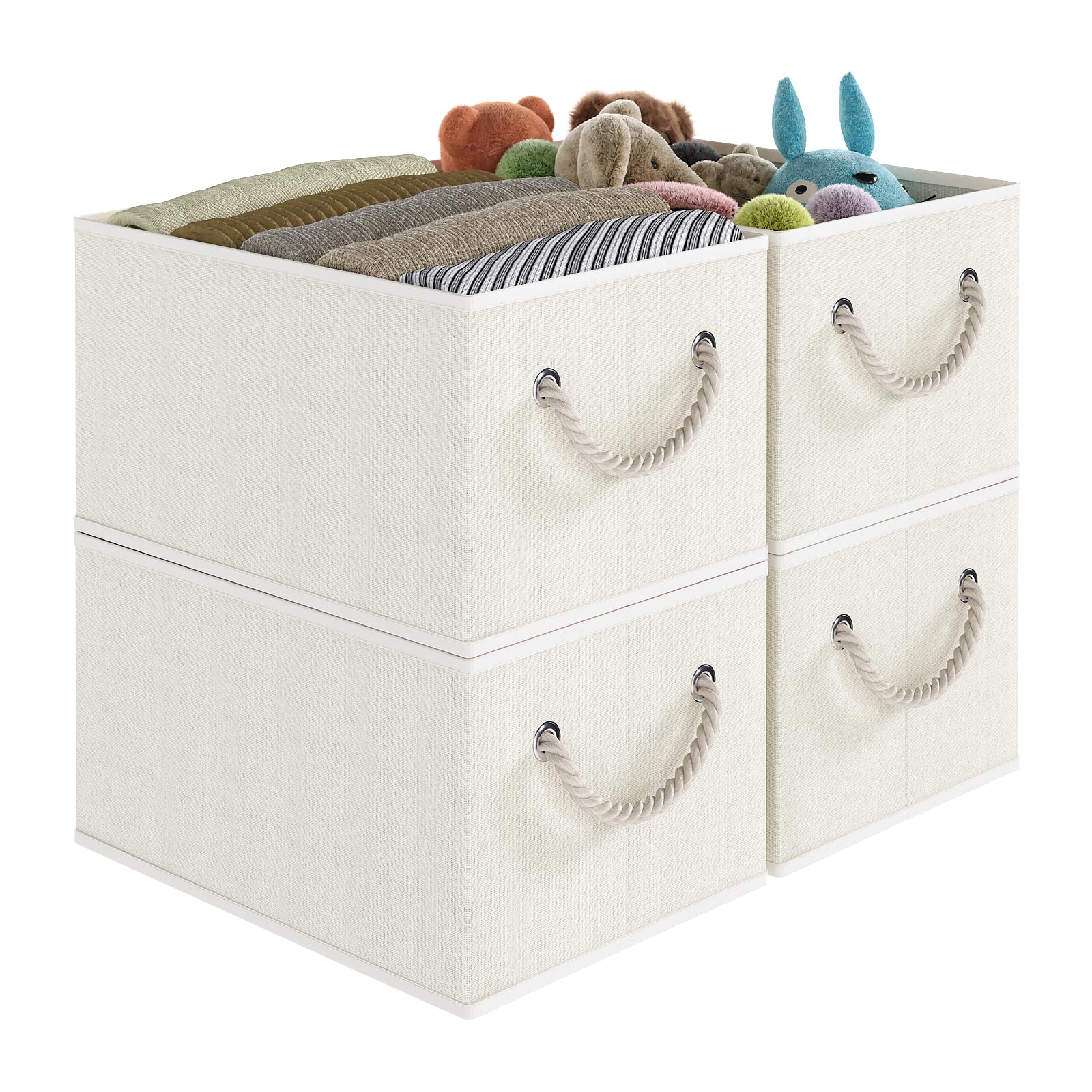 Foldable Closet Organizer Bins, 4-Pack - Beige Mesh Window Storage Baskets | 12.75" X 12.75" X 9" For Clothes, Toys & Linens - View #5