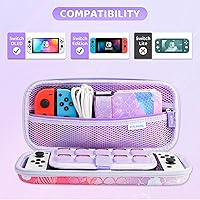 Vista 6 de RHOTALL Nintendo Switch OLED Cover, Hard Portable Travel Case for Switch Game Accessories with Purple Game Case and 2 Thumb Caps - Fish
