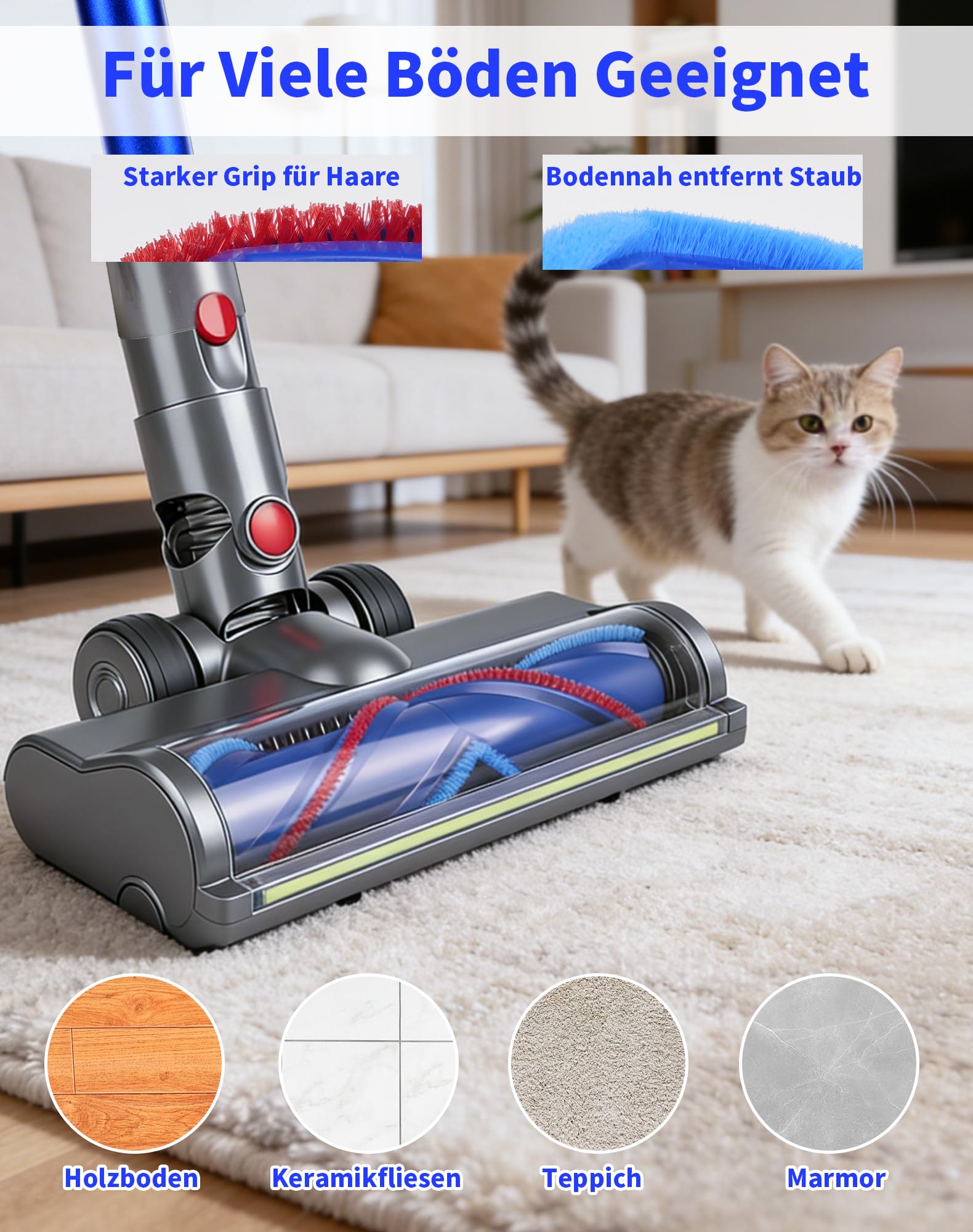 Bürste für Dyson V12 Detect Slim & V10 Digital Slim, Anti-Tangle Bodenbürste mit grünem LED-Licht, Ersatzteil Direktantrieb Reiniger Kopf Turbine Bodendüse für Hartboden & Teppich