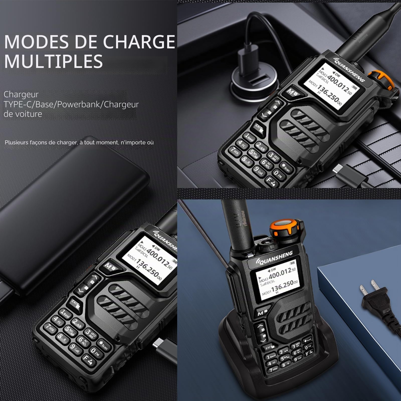 QUANSHENG UV-K5 Talkie Walkie Longue Portée VHF UHF 200 Canaux Radio Portable Rechargeable Professionnelle à Deux Voies avec AM/FM/DTMF, VOX, Fréquence de Réplication, NOAA Alerte Météo