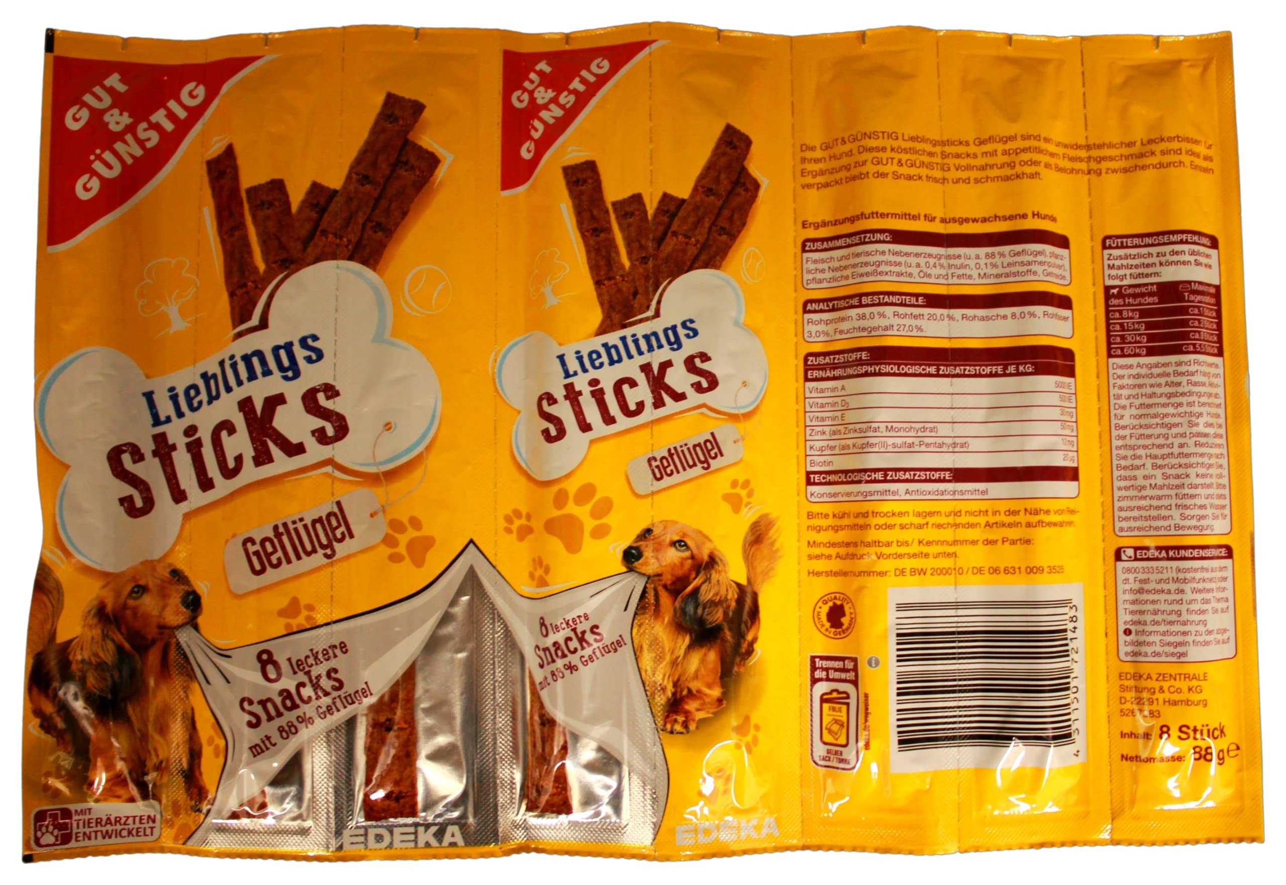Gut & Günstig Lieblings Sticks Hundeleckerli mit Geflügel, 25er Pack (25 x 88g)