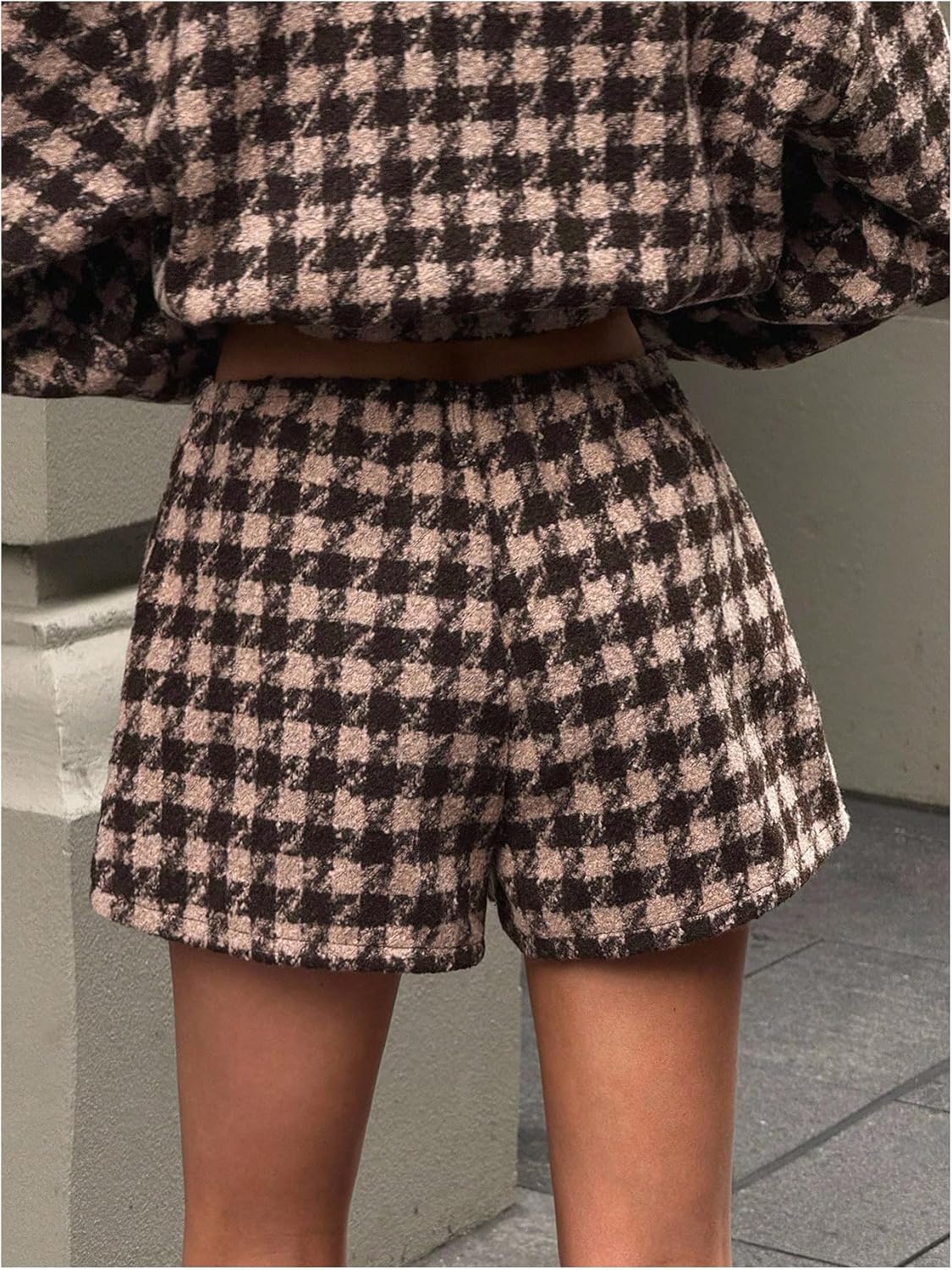 MakeMeChic Women's Houndstooth Dressy Shorts Low Rise Straight Leg Work Office Shorts - Image 3
