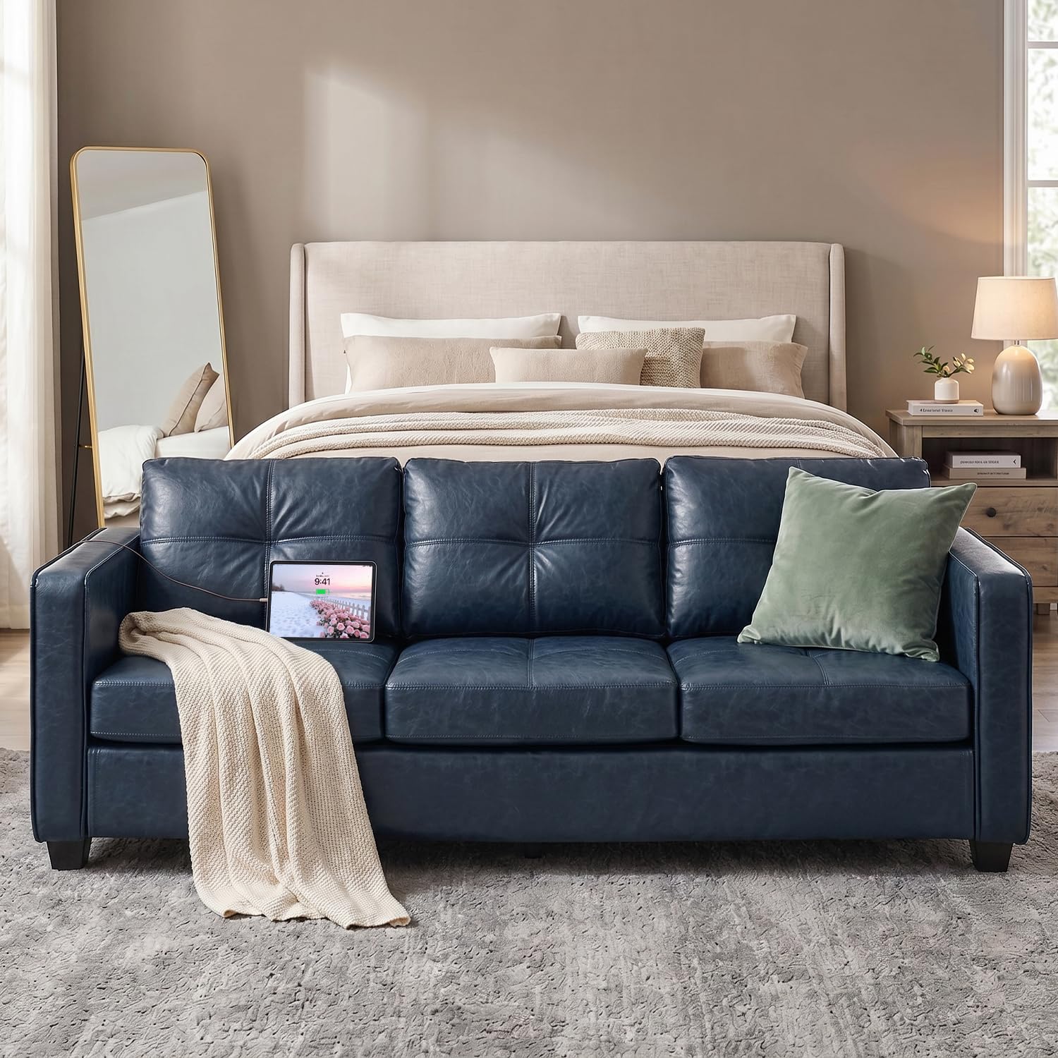 Best Blue Leather Sofa Picks for 2026 2 TYBOATLE Faux Leather Blue Couch with USB, 3-Seater Sofa for Living Room — product photo