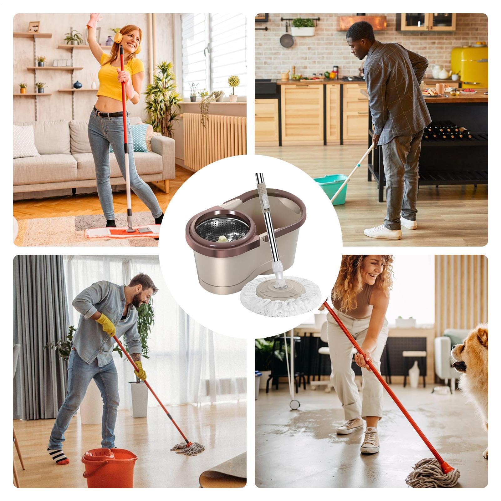 Mop Rotante Autopulente | Lavapavimenti Rotante Con Secchio | Mocios Mop Autostrizzante 2 In 1 Con Testa Rotantes 360 Rotantes 360 Con Testa Staccabile - Di Pulizia Dei Pavimenti Senza Sforzo