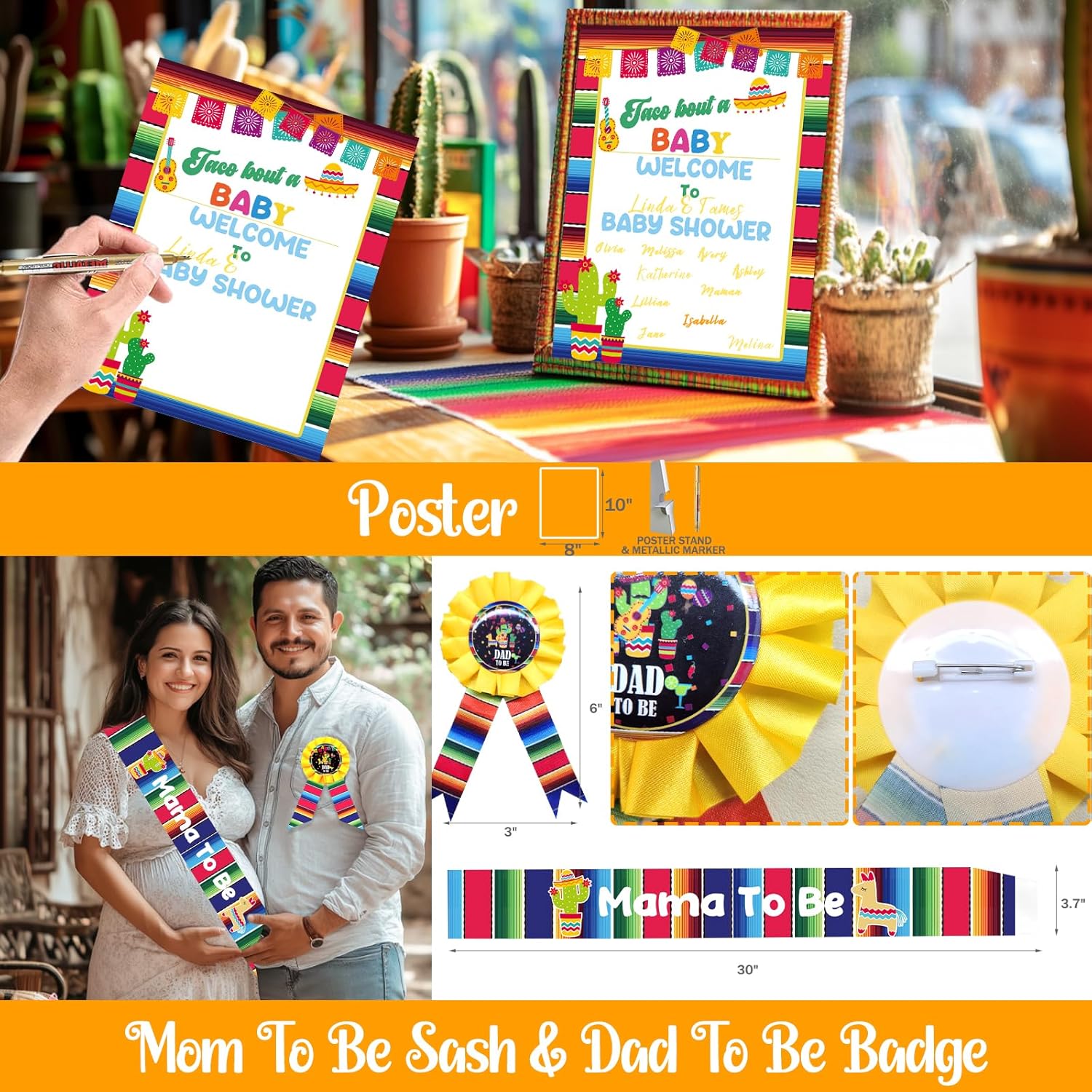 Hombae Taco Bout A Baby Decorations, Fiesta Baby Shower Decorations, Mexican Themed Backdrop Balloon Banner Boxes Poster Sash Pin for Taco Party Supplies