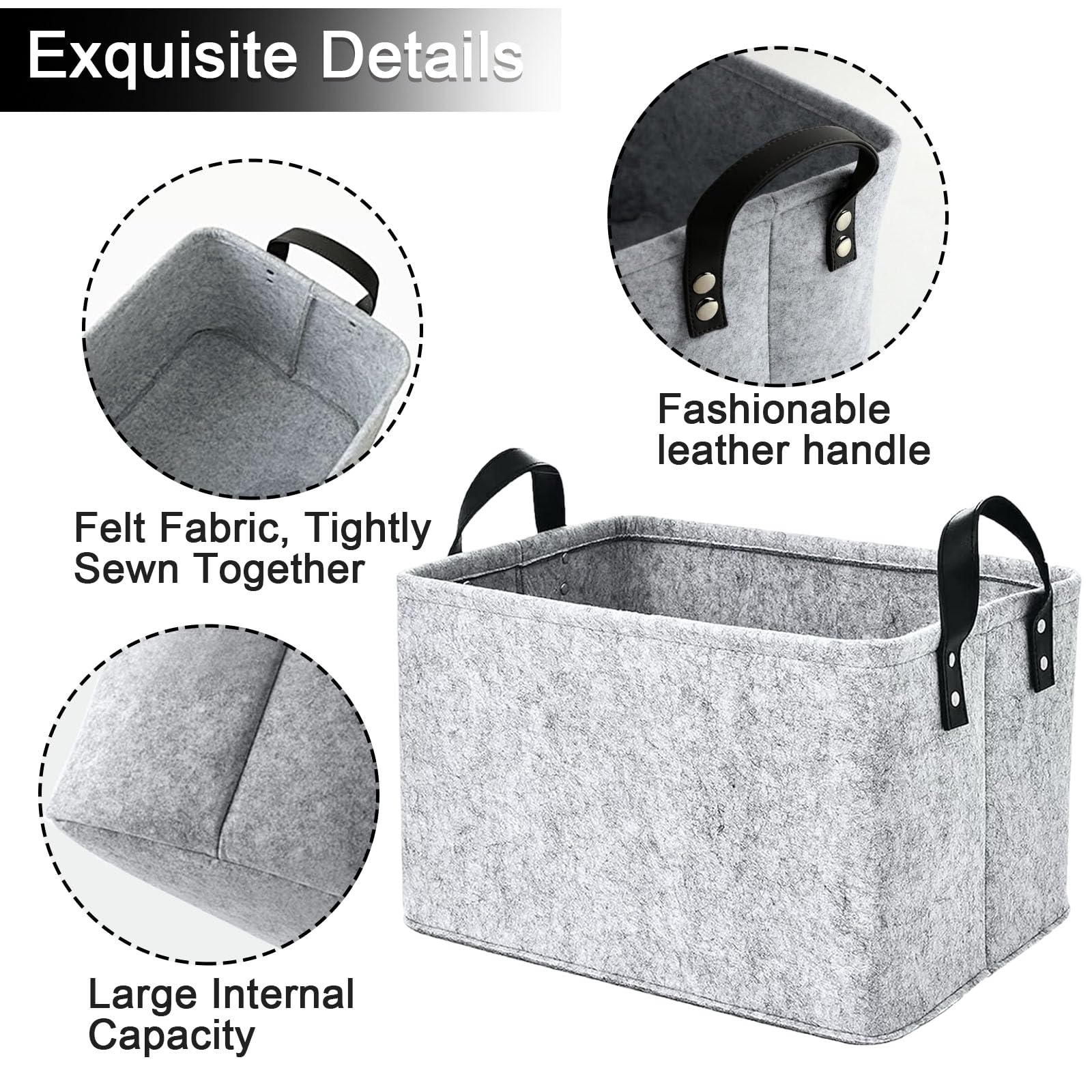 Cesto Portaoggetti In Feltro Grigio Pieghevole 39x29x25 Cm, Con Manici, Per Vestiti, Giocattoli, Asciugamani