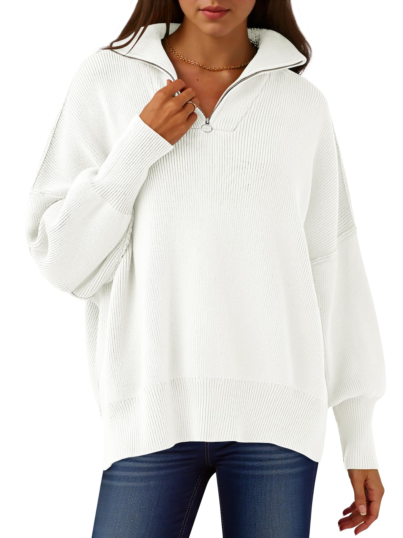 ANRABESS Women's Oversized Fashion Long Sleeve Quarter Zip Baggy Loose Slouchy Sweater Pullover Tops 2025 Fall Outfits
