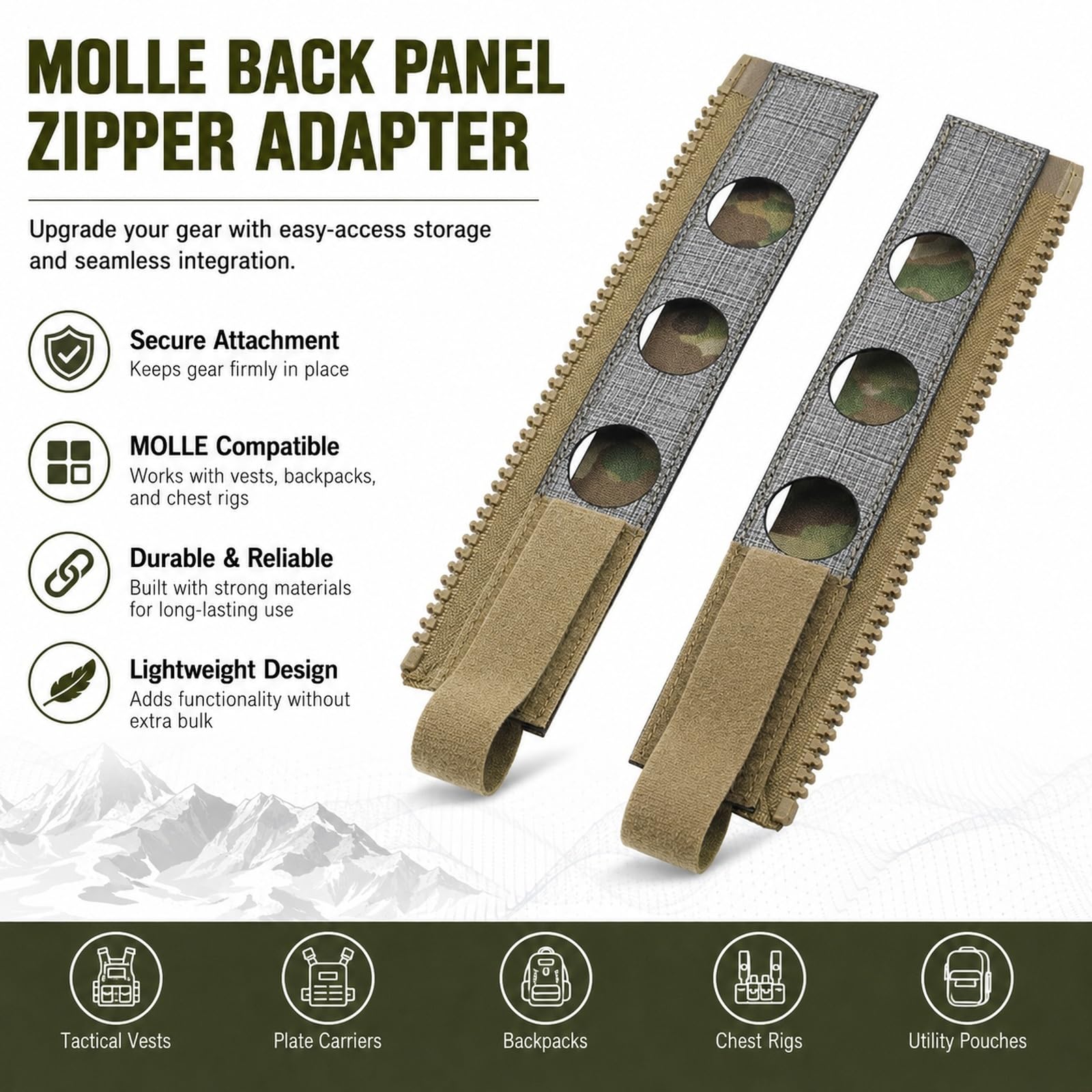 Genérico Adaptador Zipper Panel Trasero MOLLE, Conector Mochila Nylon | Accesorio Ligero 15x5x5cm for Unir Paneles Traseros Y Configuraciones De Mochila