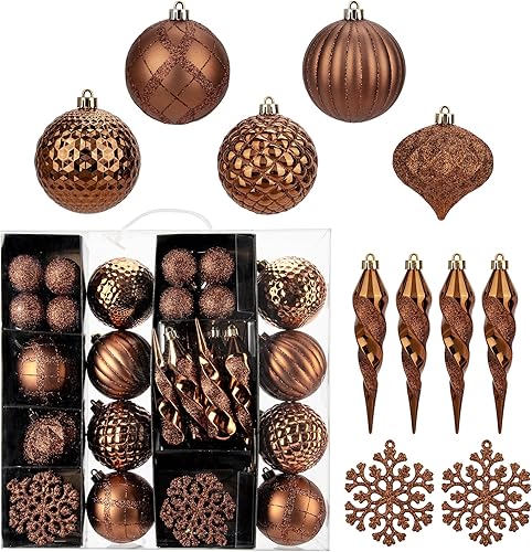 Miniatura 9 de Juego de 50 piezas de adornos para árbol de Navidad con bolas inastillables, carámbanos, copos de nieve colgantes para decoración de Navidad en Rojo