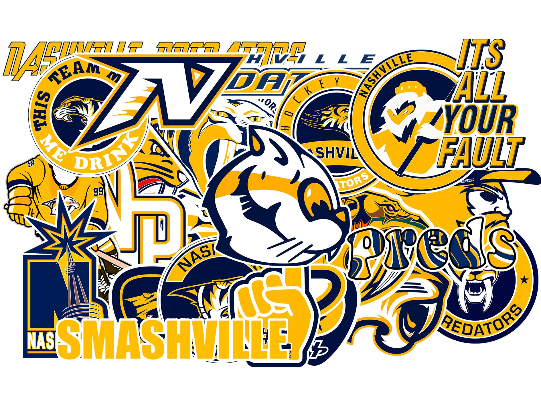 Autocollants de hockey Nashville x25 pour bouteille et ordinateur