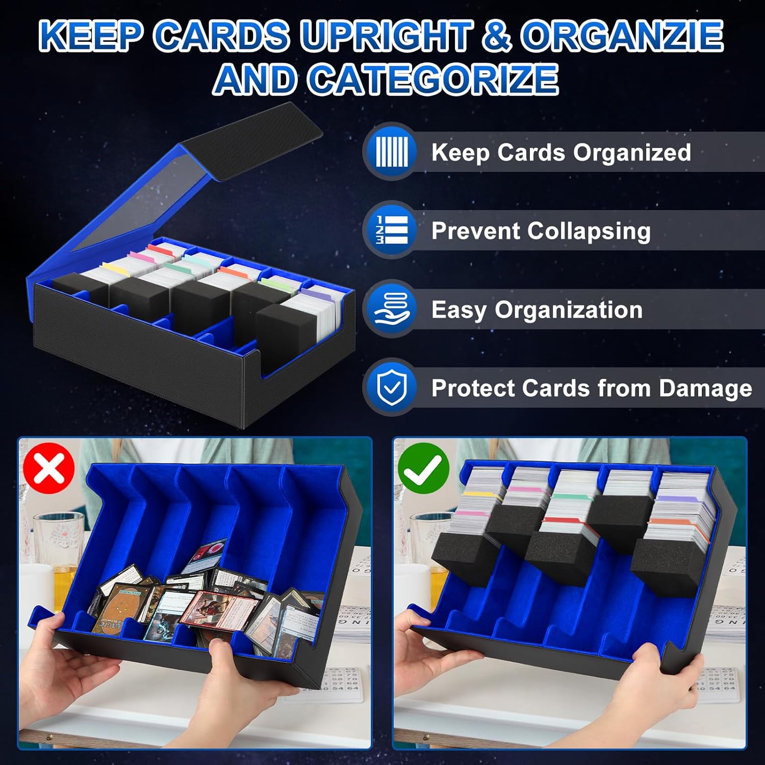 AOBOPLE Trading Card Storage Box,3900+ Card Box Storage with 48 Dividers and 5 Foam Supporters PU Leather Magnetic Card Box for MTG,TCG, Magic and Sport Cards,Great Gift for Card Collectors