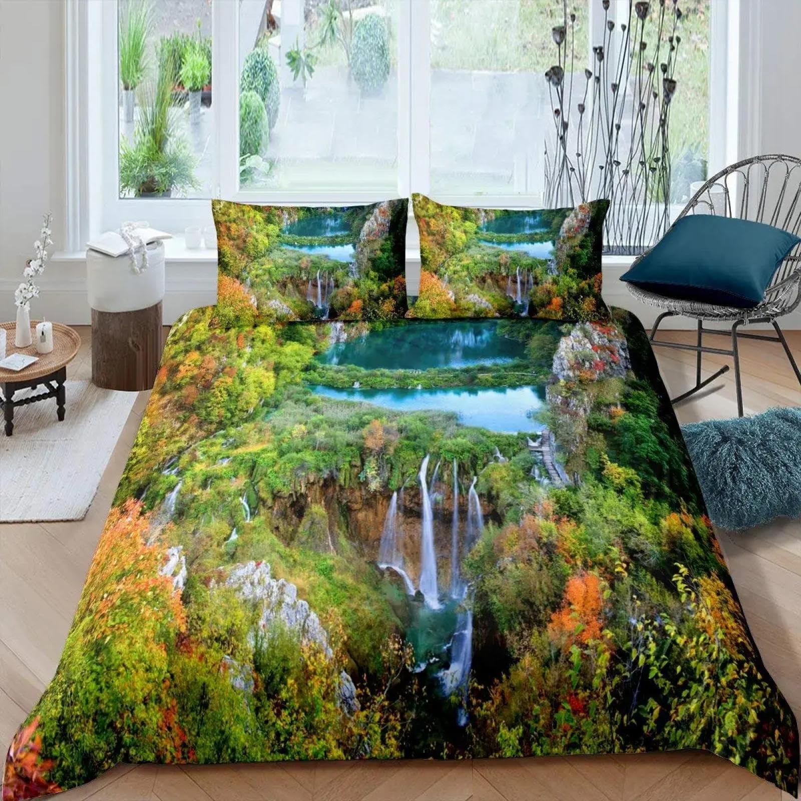 Parure de lit 3 pièces housse de couette 150x200 bleu et vert