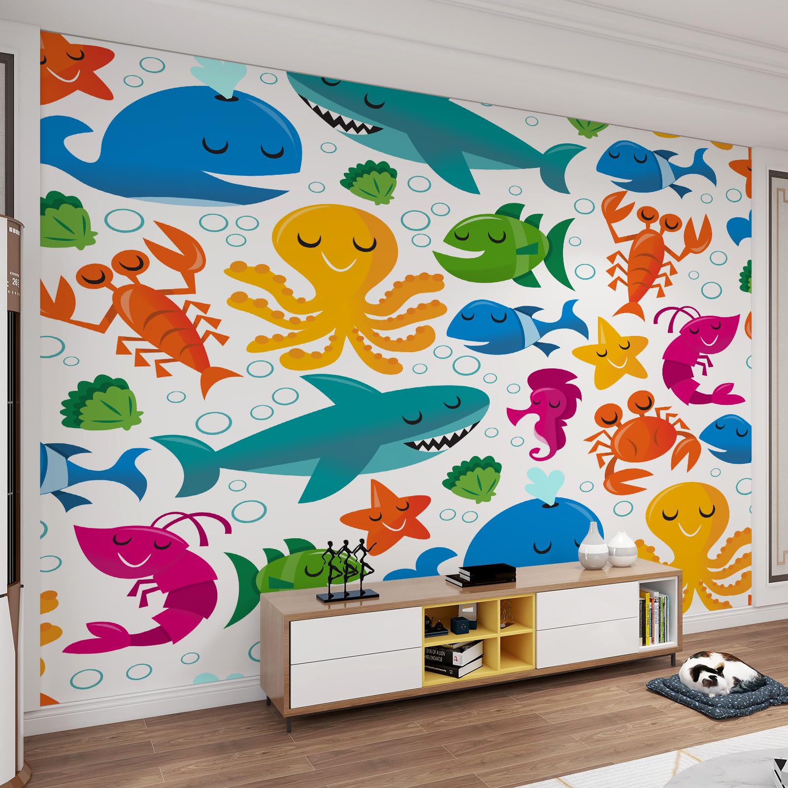 Monde sous-marin animaux papier peint mural 3D grand format pour chambre enfant et bureau