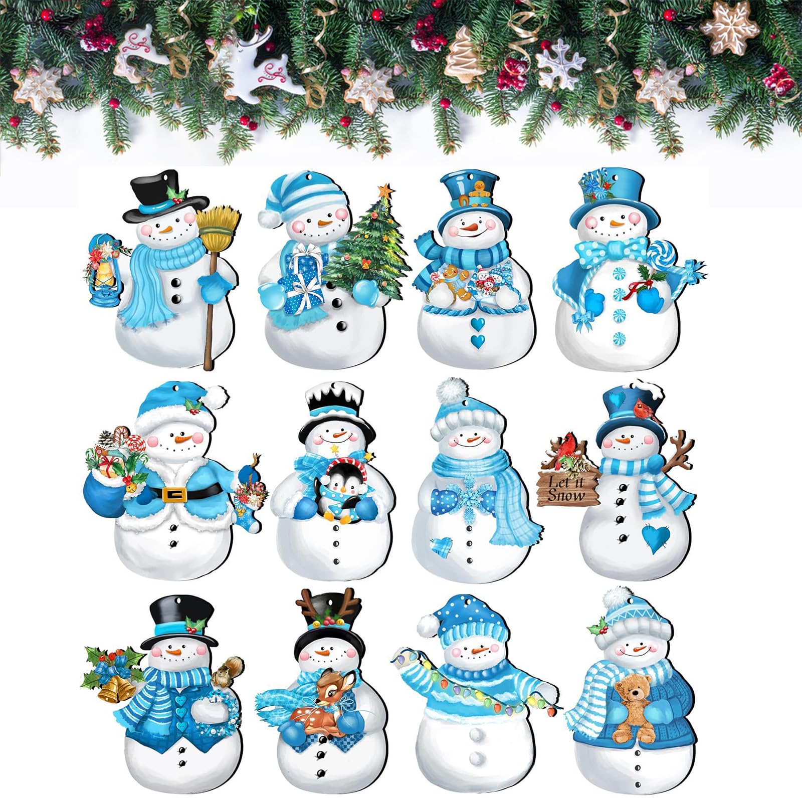 Adornos Navideños de Muñeco de Nieve de Madera,Colgante Navideño de Madera,Muñeco de Nieve de Navidad,Adornos de Madera para el árbol,Juego de Colgantes de Navidad,con Cuerda