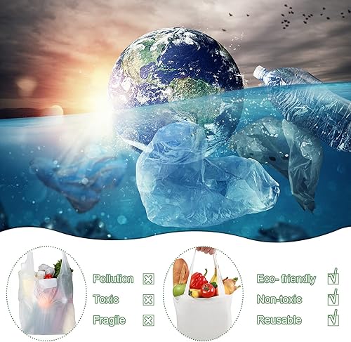 Miniatura 4 de Roowest Paquete de 60 bolsas de lona a granel de 16 x 15 pulgadas, ligeras, medianas, reutilizables, de tela para compras de comestibles, para