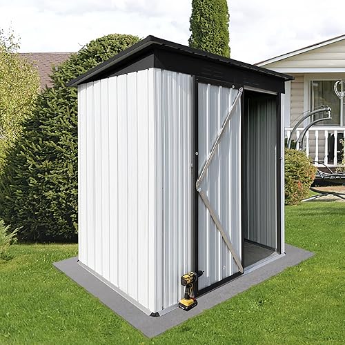 Miniatura 7 de Cobertizo de almacenamiento de metal para exteriores de 5 x 3 pies, cobertizo de herramientas de acero con puerta y cerradura, cobertizos de metal
