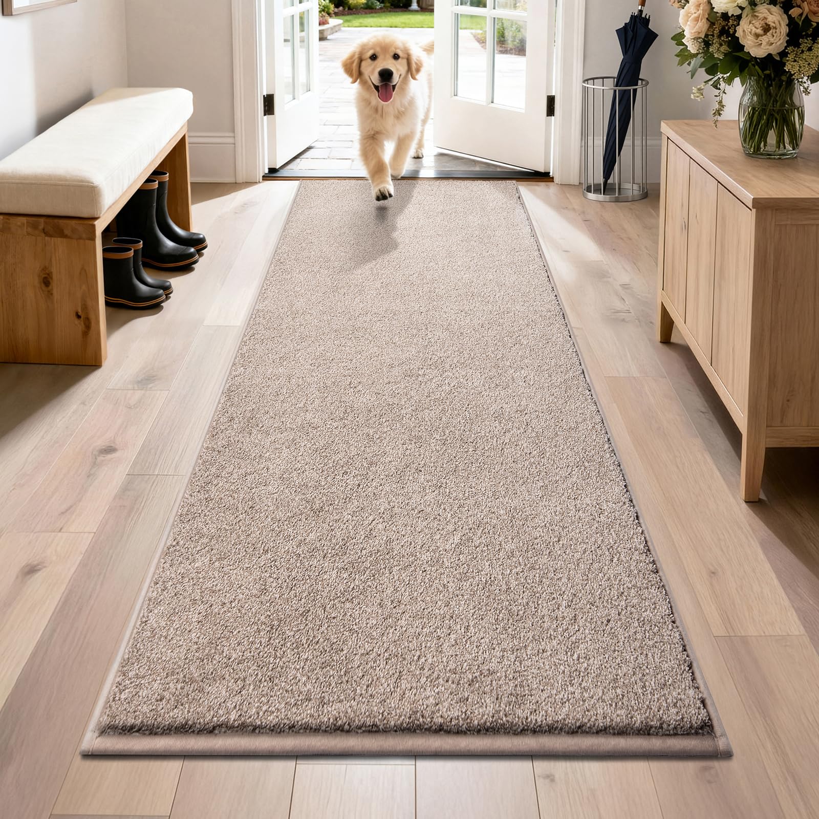 PURRUGS Dirt Trapping Door Mat 80 x 178 cm, Non-Slip Machine Washable Entrance Mat, Dog Doormat, Super Absorbent Entry Rug for Front Door, Back Door, Muddy Shoes and Paws, Taupe