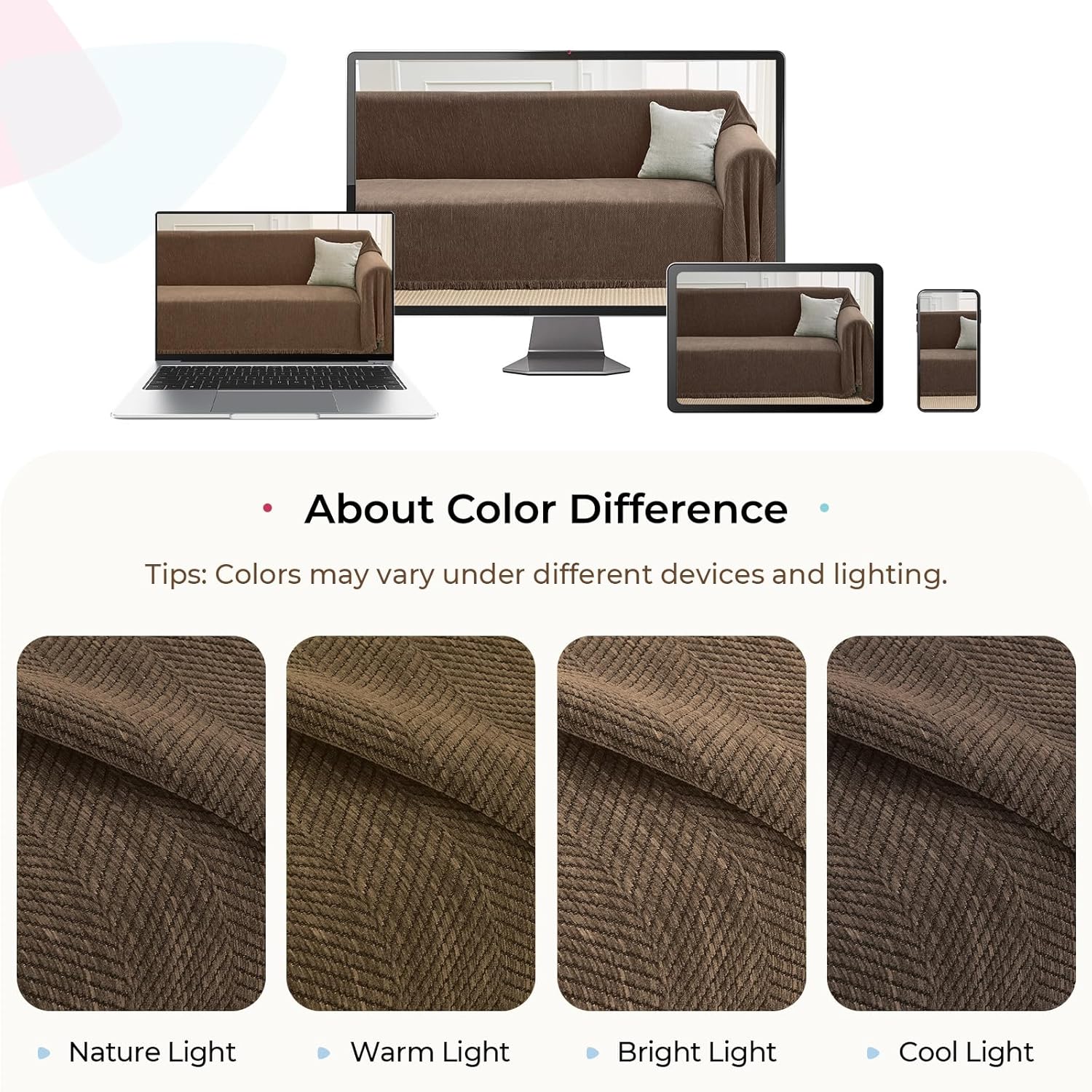 CAPALOCA Sectional Couch Covers 2 Pieces, Chenille L Shaped Couch Cover Blanket for Sectional Sofa with Herringbone Pattern Washable Sofa Slipcovers (X-Large: 71"x110" + 71"x118", Coffee)