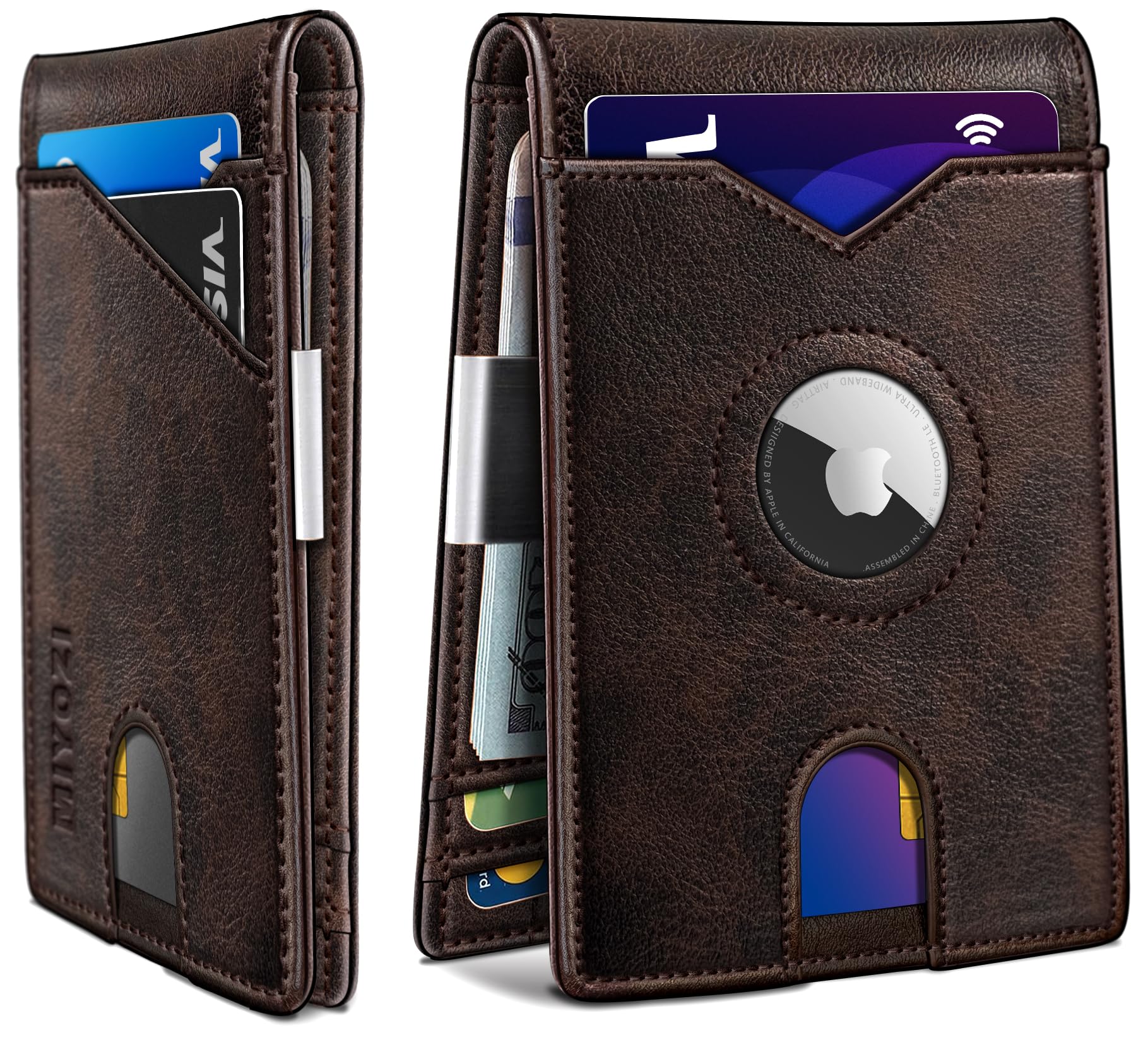 miyozi Airtag Wallet for Men,with Money Clip 11 Cards Slim Front Pocket Leather RFID Blocking Wallet with Gift Box